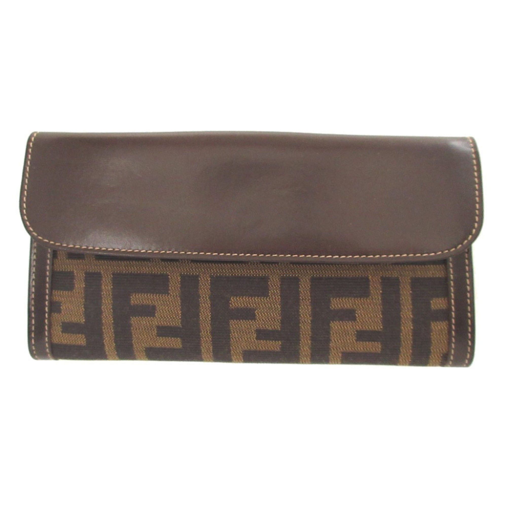 Fendi Excellent condition Fendi Zucca pattern 30806 canvas leather brown double snap long wallet 1228FENDI Size ONE SIZE - 1 Thumbnail