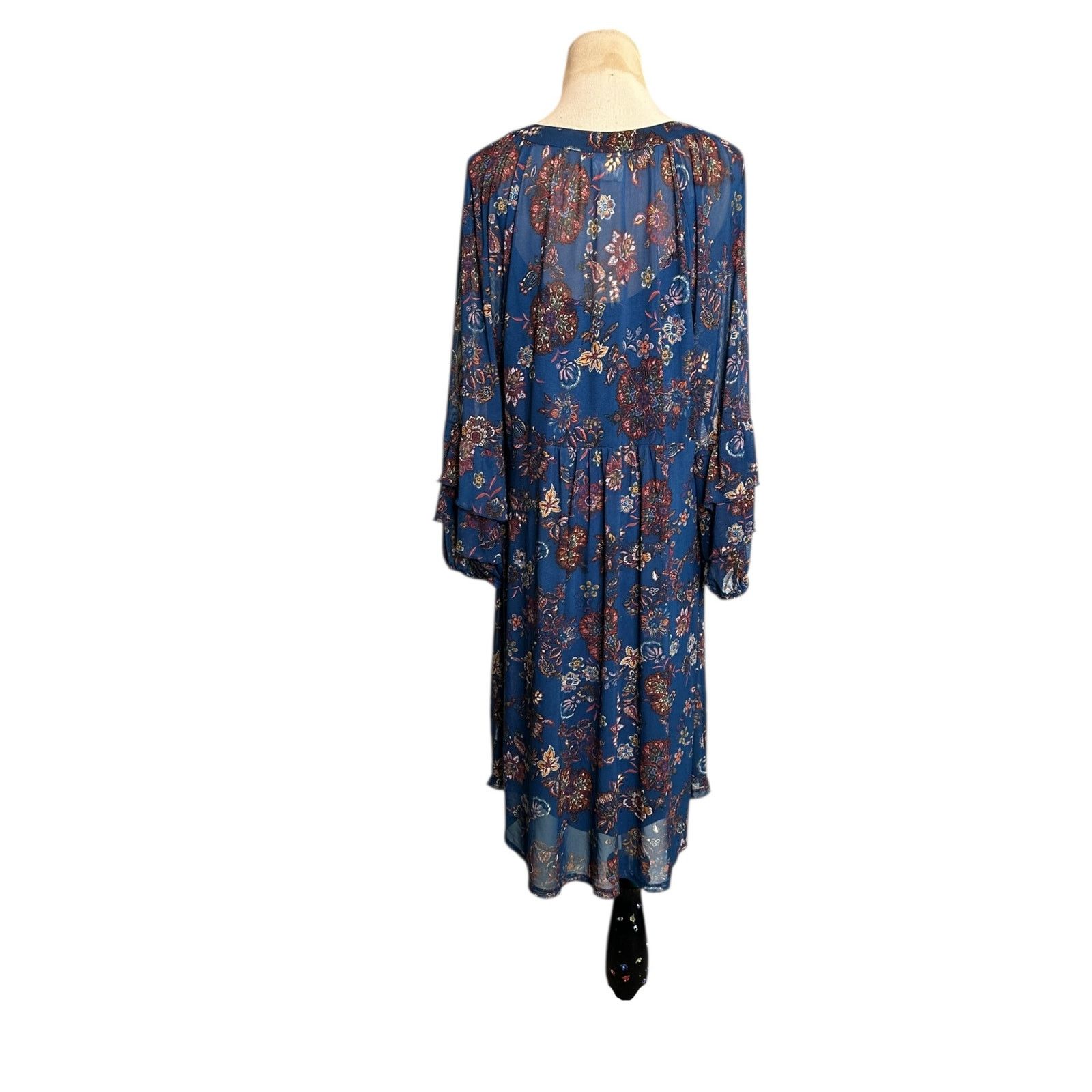 Anthropologie Fig & Flower Blue floral long sleeves midi dress size XL Size XL / US 12-14 / IT 48-50 - 2 Thumbnail