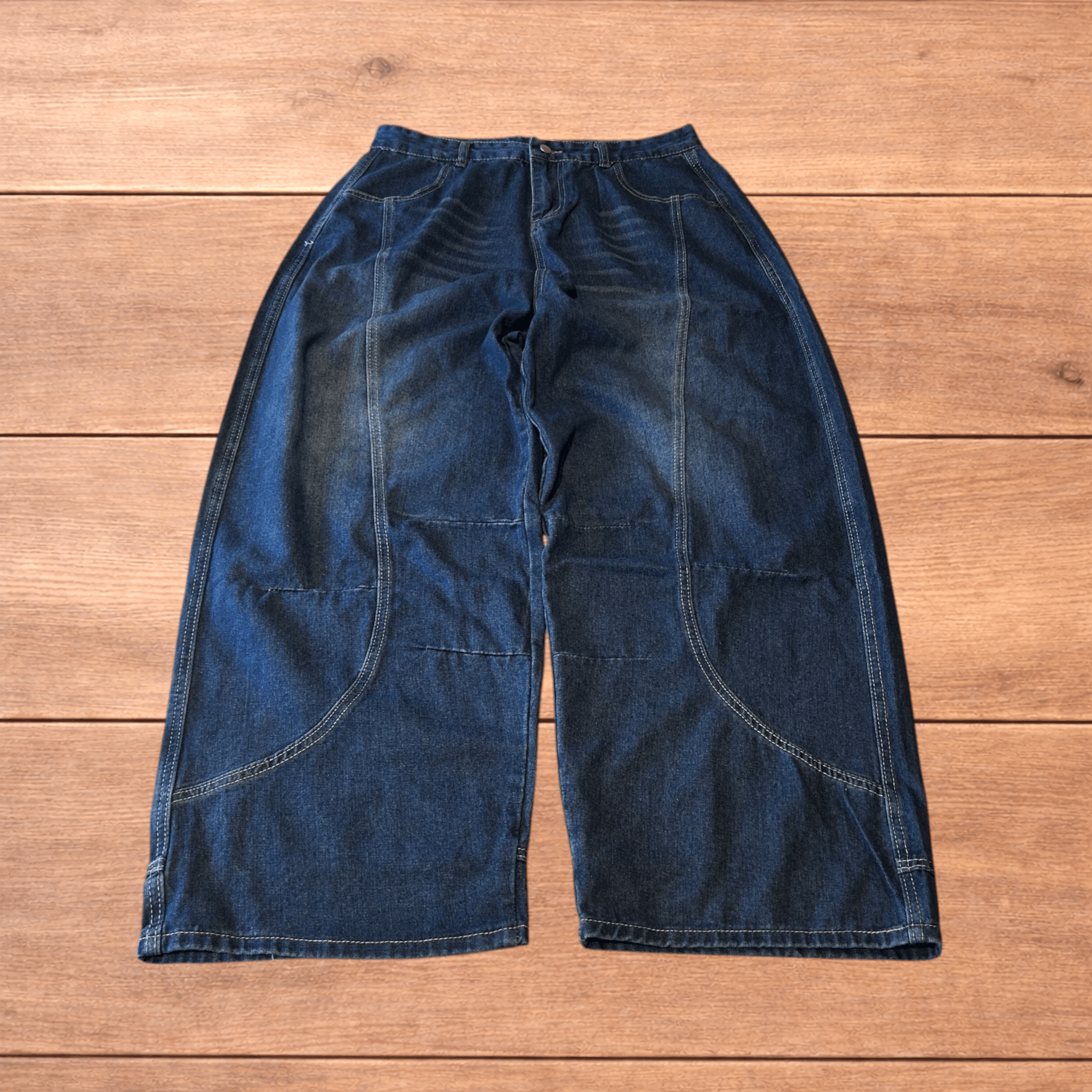 Japanese Brand Vintage style baggy wide leg skater jeans w. fade in blue. Size US 36 / EU 52 - 1 Thumbnail