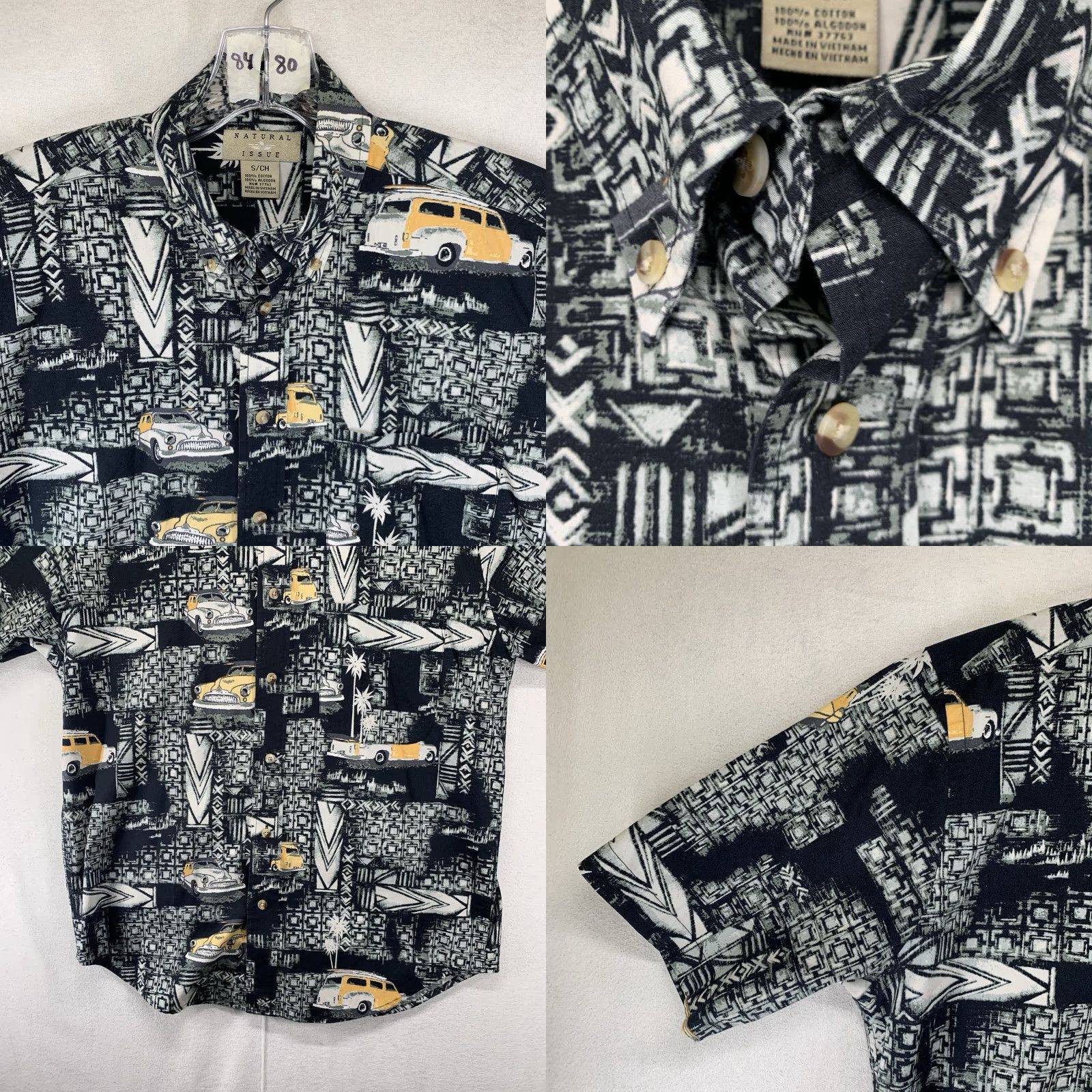 Vintage Vintage Natural Issue Men's Hawaiian Shirt 90s Cars Graphic All Cotton Short Sleeve Small Black Size US S / EU 44-46 / 1 - 8 Thumbnail