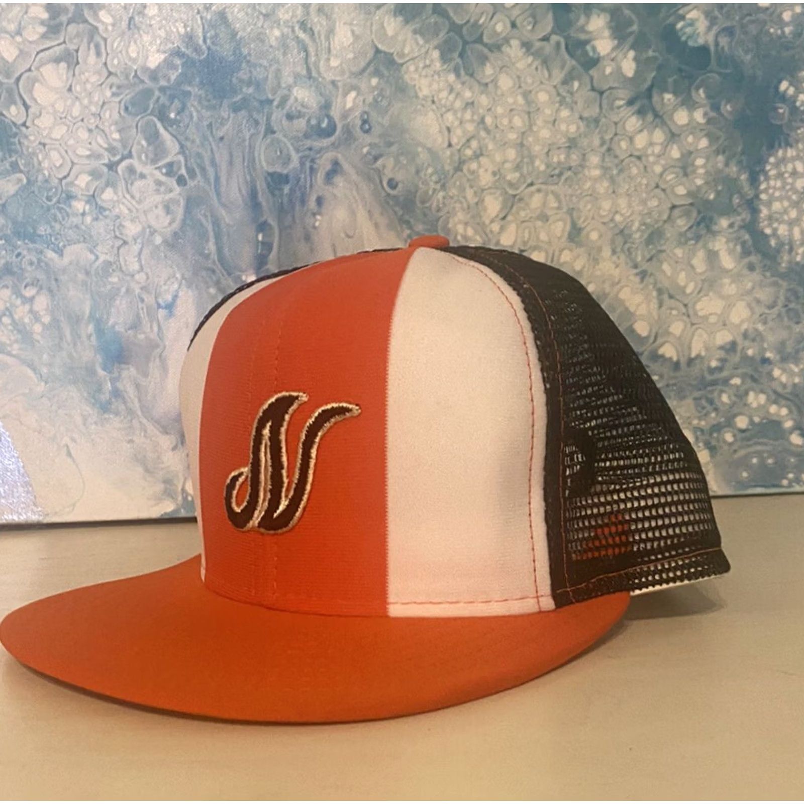 Brandblack VINTAGE Lucky Stripes “N” Snapback Hat Orange Black Adjustable Cap Trucker Mens Womens Boys Girls Size ONE SIZE - 2 Thumbnail