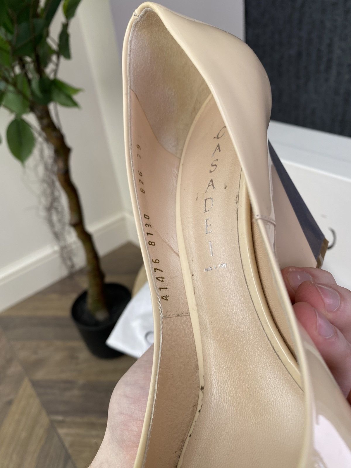 Casadei Casadei Patent Leather Wedge Heels Nude Peep Toe Pumps Size US 9 / IT 39 - 8 Thumbnail