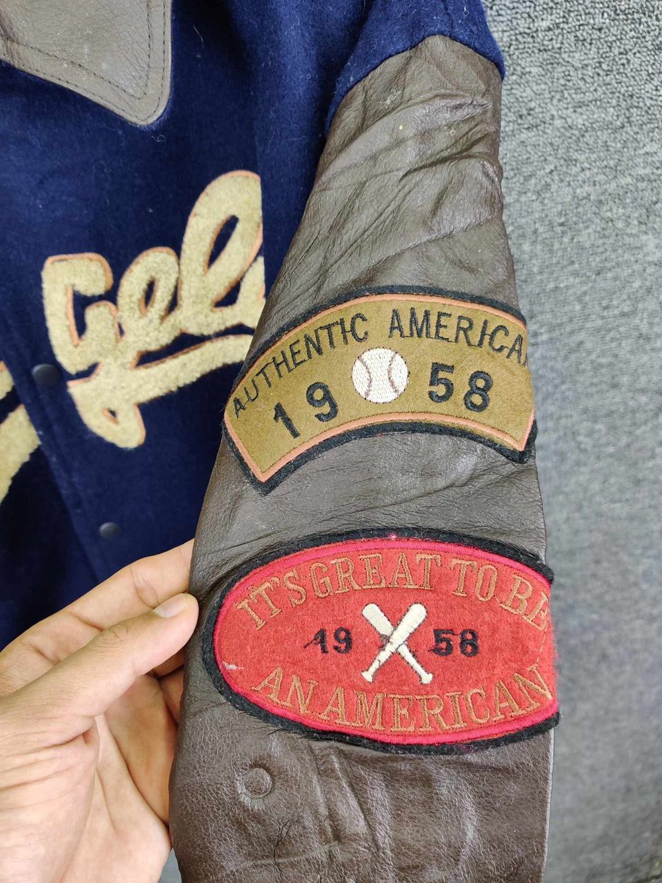 Vintage Authentic American Los Angeles Wool Varsity Leather Jacket Size US L / EU 52-54 / 3 - 10 Thumbnail