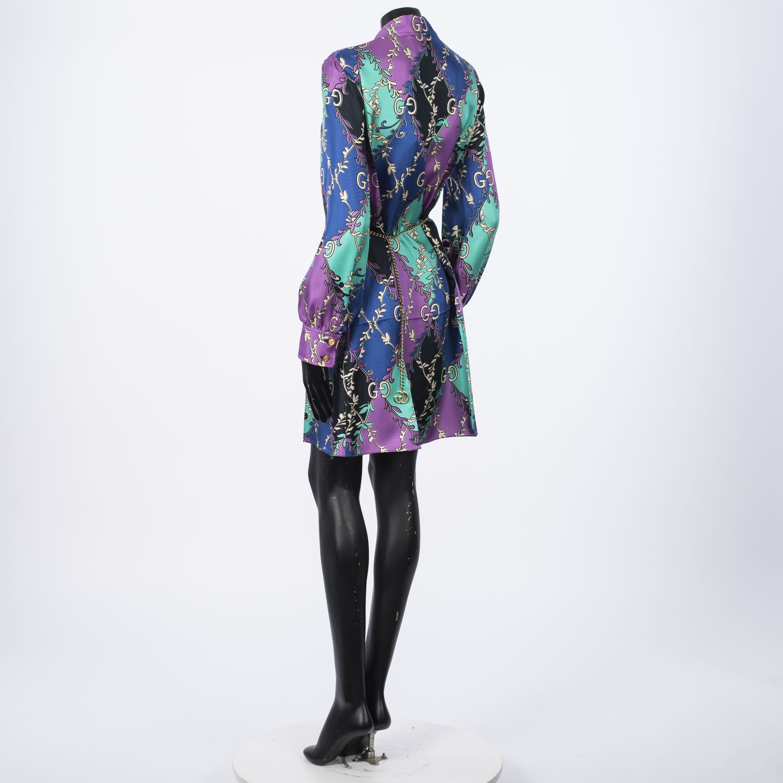 Gucci Silk GG Rhombus Ramage Shirt Dress With Chain Belt Size M / US 6-8 / IT 42-44 - 4 Thumbnail