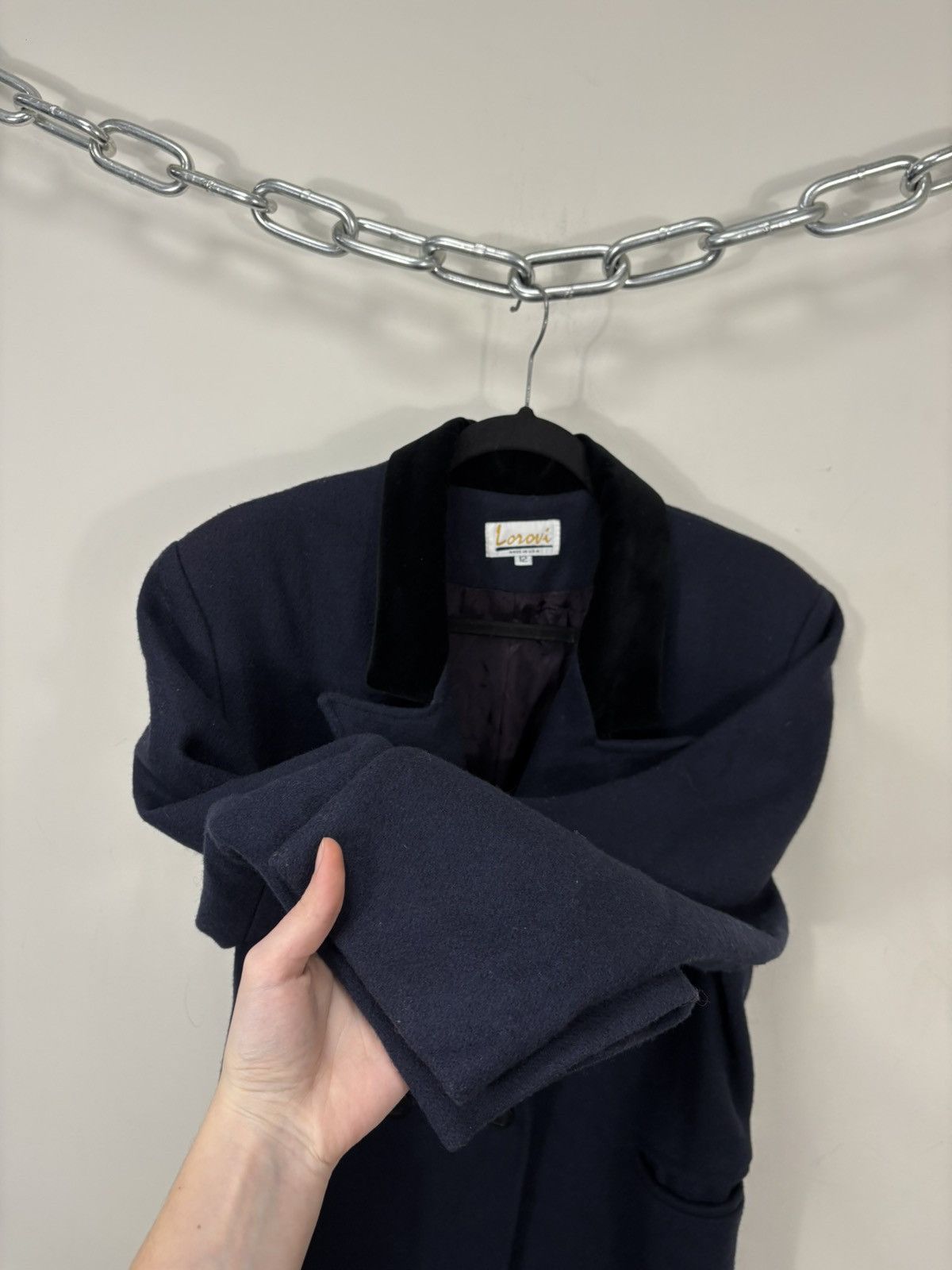Other Vintage Lorovi Women’s Navy Blue Double Breasted Wool Coat Size XL / US 12-14 / IT 48-50 - 9 Thumbnail