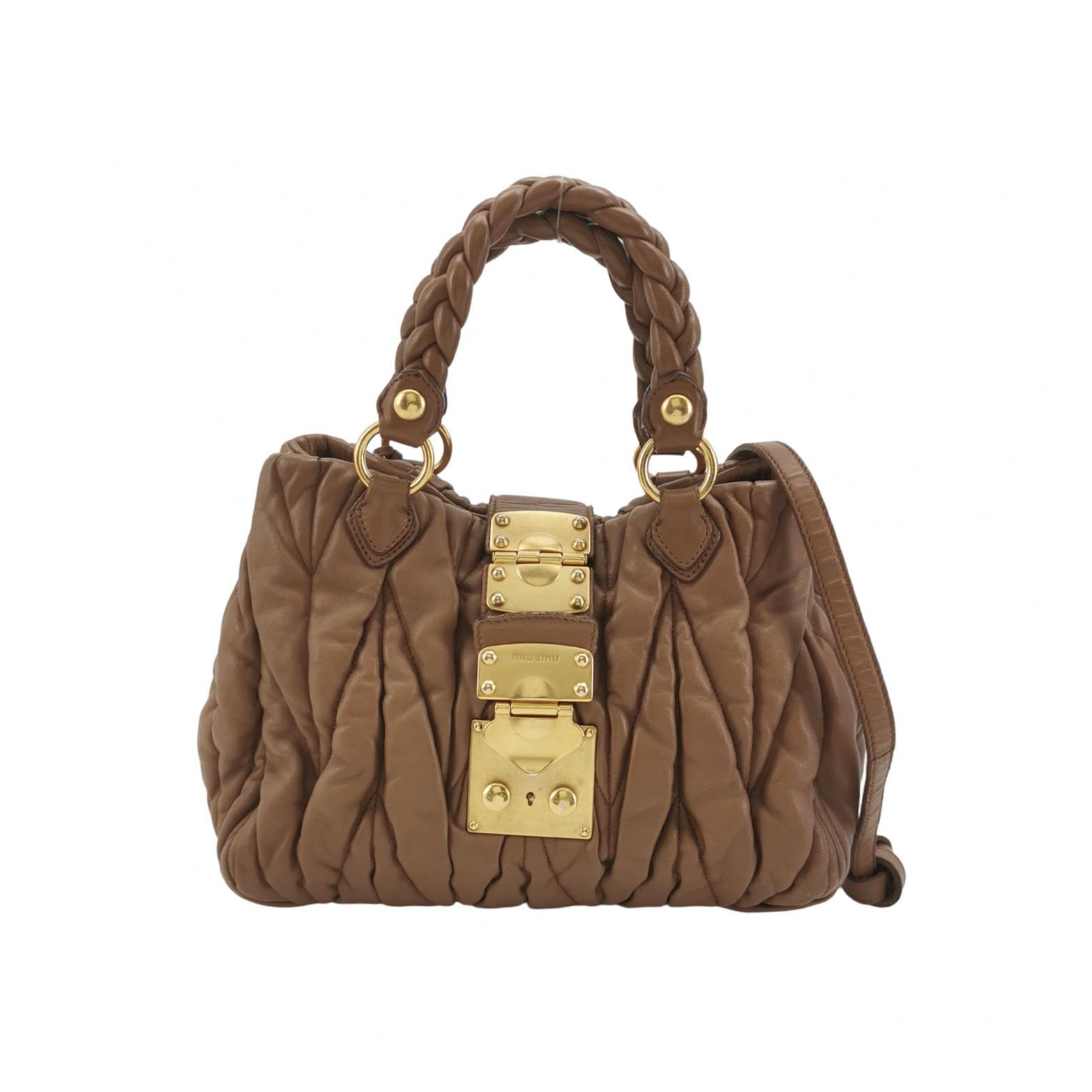 Miu Miu Matelasse Leather Twist Handle Bag Size Os in Brown, Women's