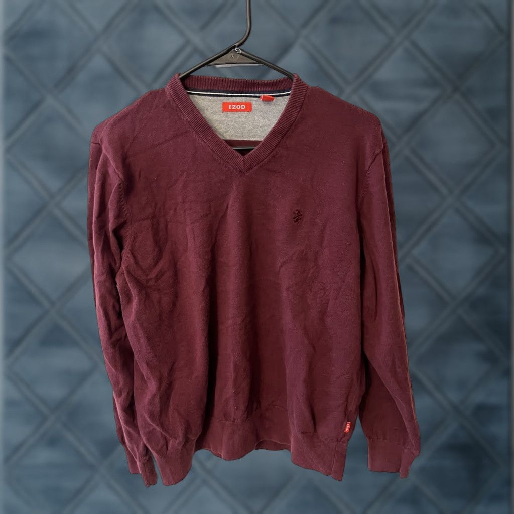 Izod IZOD Men’s V Neck Pullover Sweater Maroon Solid Long Sleeve Size M Adult Mens 90s Classic American Knit Pullover Lightweight All Seasons Golf Size US M / EU 48-50 / 2 - 1 Thumbnail