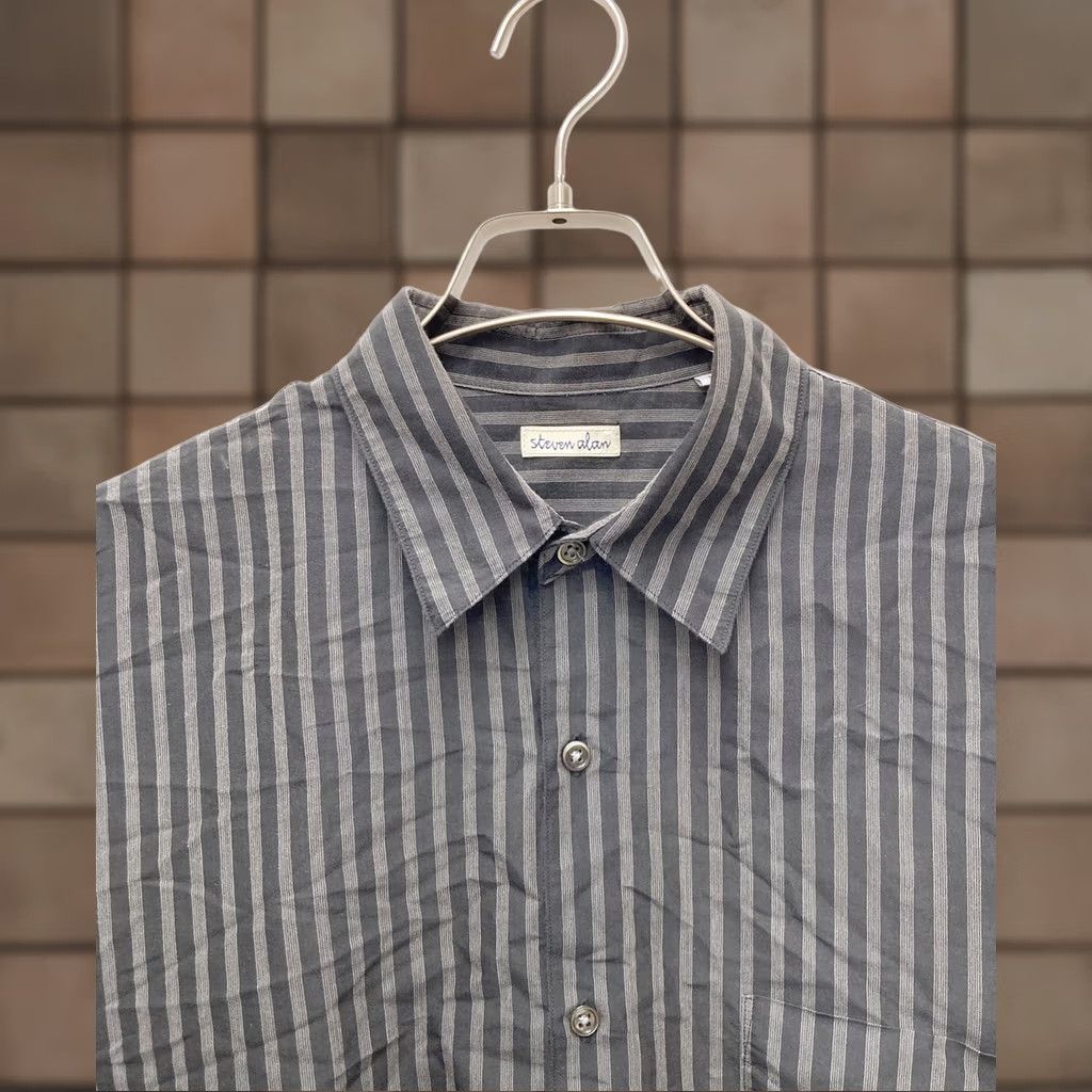 STEVEN ALAN Shirt T/C Dark Stripe Regular Collar Gray M Men 8111 