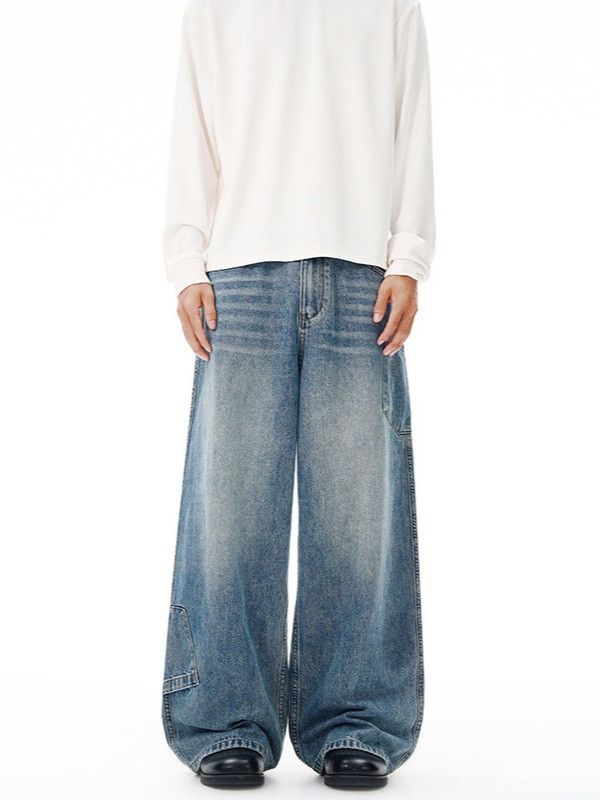 Vintage American retro patchwork straight leg loose jeans Size US 32 / EU 48 - 1 Thumbnail