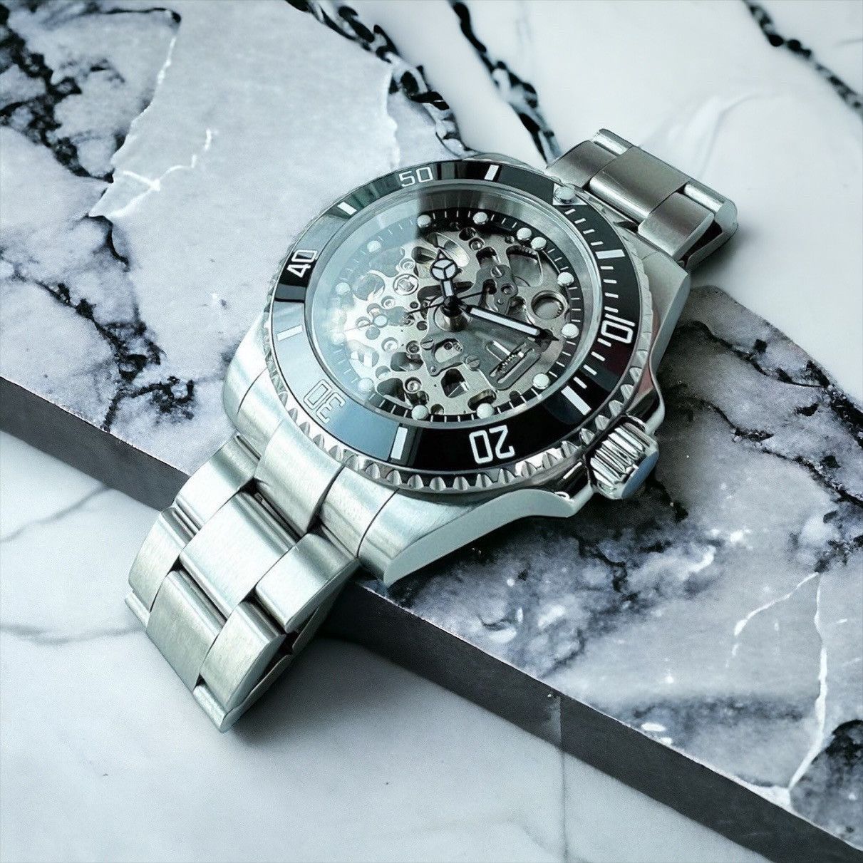 Japanese Brand Seiko Mod Submariner Black Bezel Skeleton Dial Steel Watch Size ONE SIZE - 2 Thumbnail