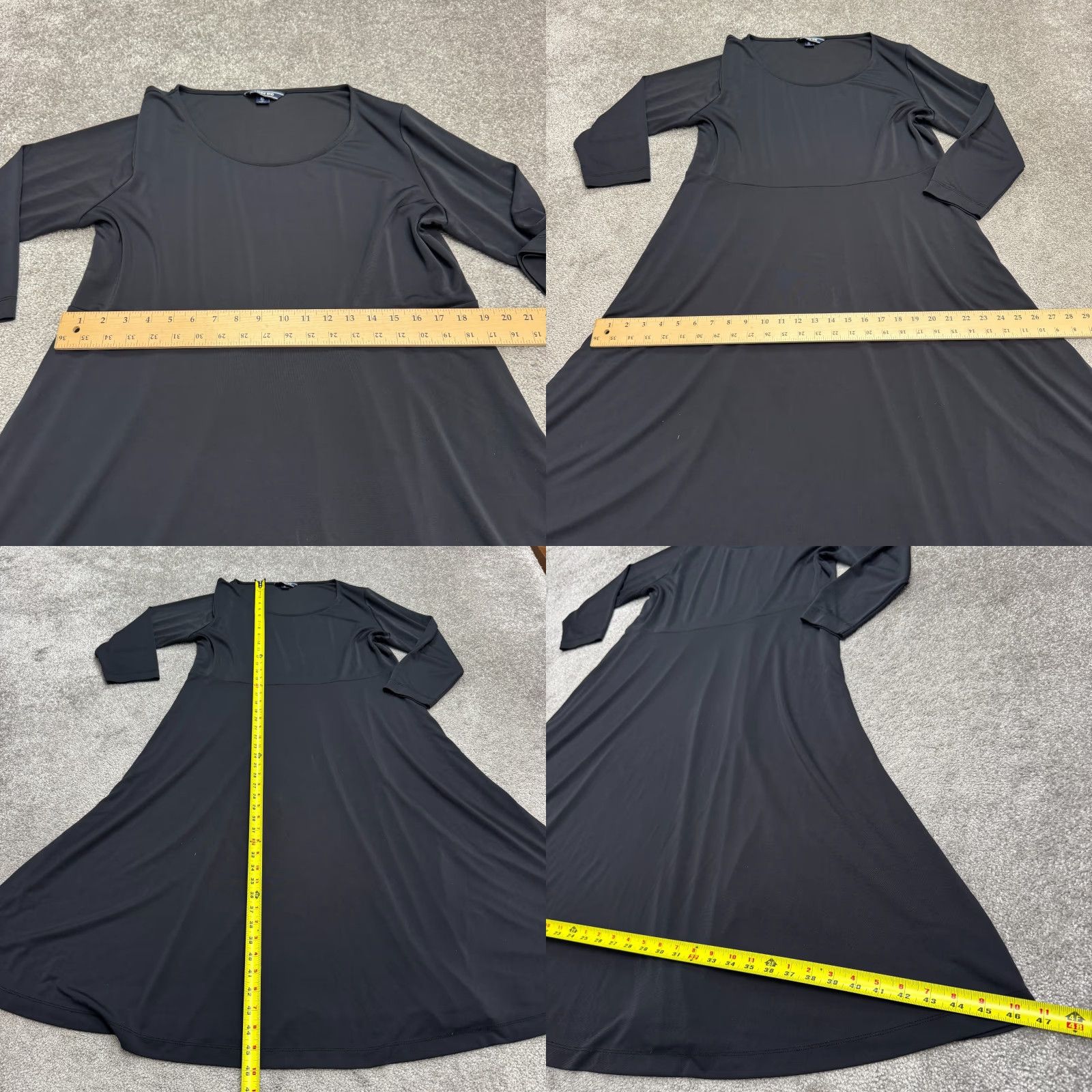 Lands' End Lands' End Fit & Flare A-Line Midi Dress Womens XL 18 Black Long Sleeve Stretch Regular Polyester Spandex Solid Round Neck Vintage No Size XL / US 12-14 / IT 48-50 - 9 Thumbnail