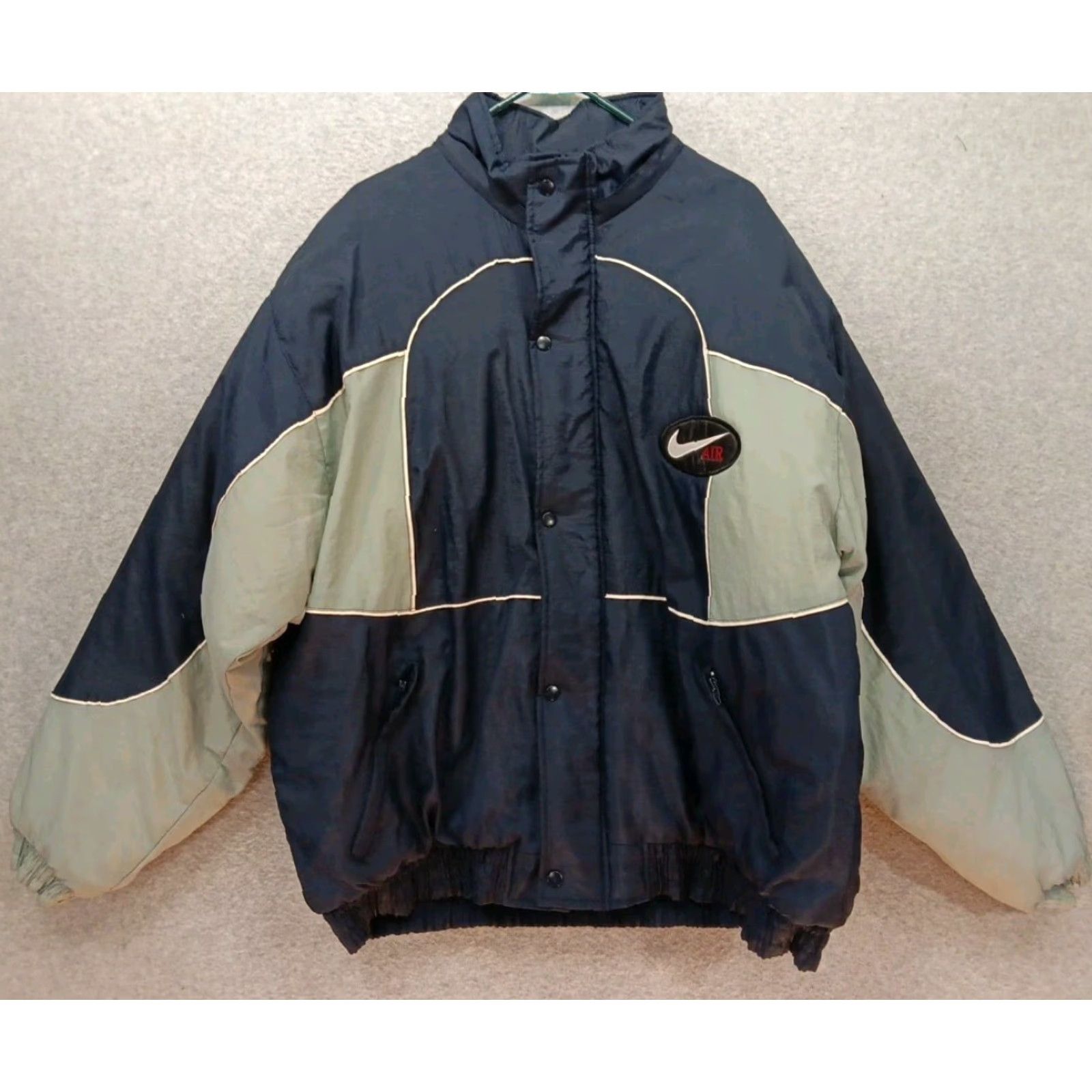 Nike VTG Nike Jacket 90s Mens XL Blue Gray Quilted Lined Full Zip Nylon Softshell Bomber Jacket Big Swoosh USA Size US XL / EU 56 / 4 - 2 Thumbnail