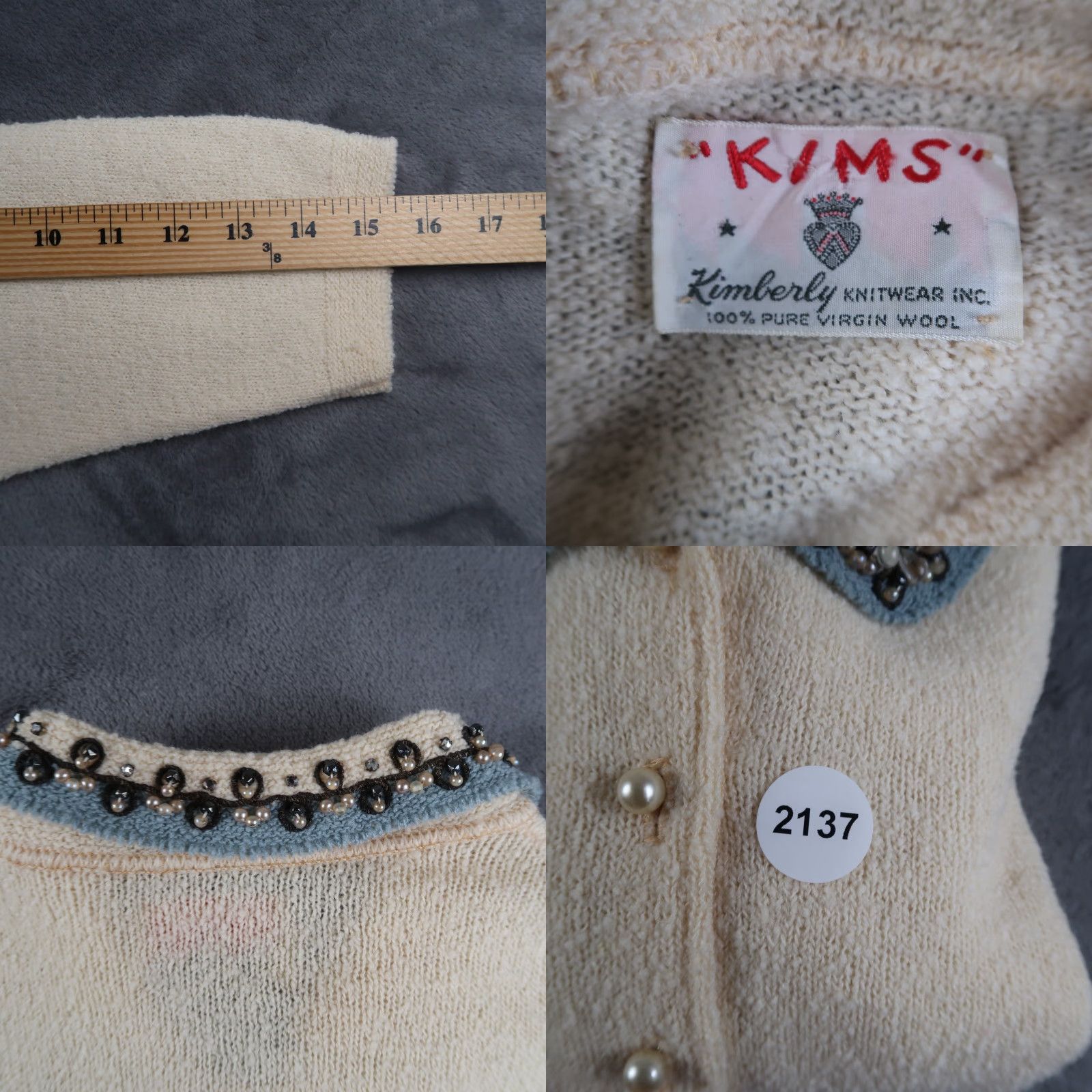 Vintage VINTAGE Kimberly Knitwear Cardigan Wool Ivory Beads S Wool Jacket Womens 60s 70s Republic Size S / US 4 / IT 40 - 8 Thumbnail