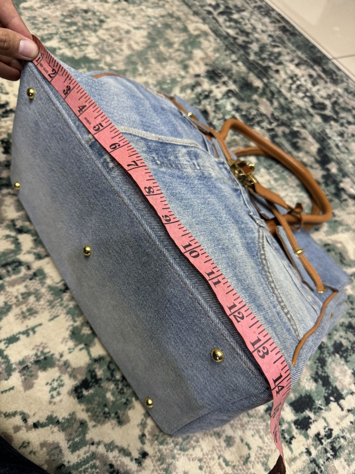Handmade VINTAGE DENIM HANDMADE BIRKIN STYLE HANDBAG Size ONE SIZE - 12 Thumbnail