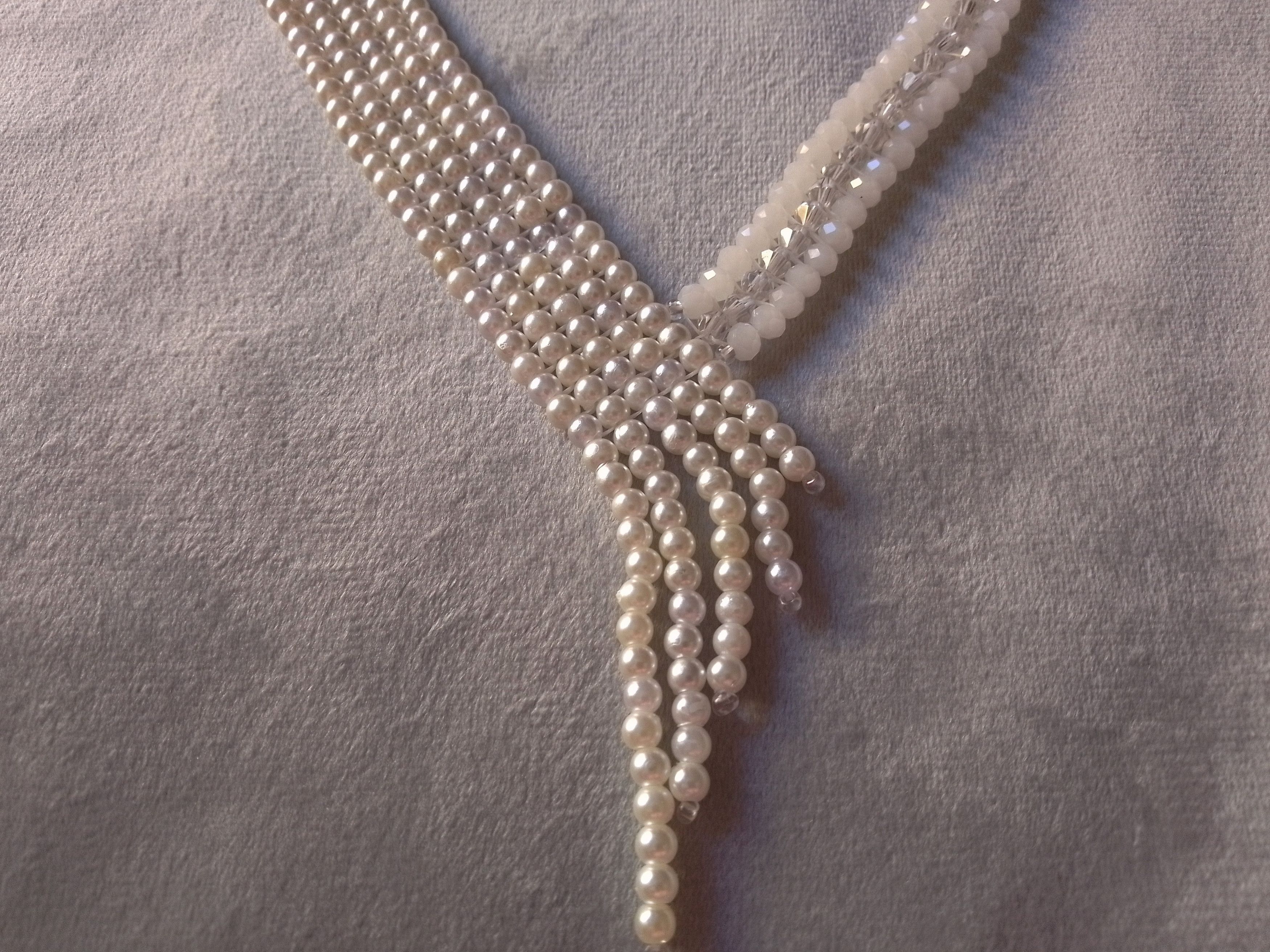 Handmade Necklace White Pearls Crystal Fringe Party Wedding Size ONE SIZE - 3 Thumbnail