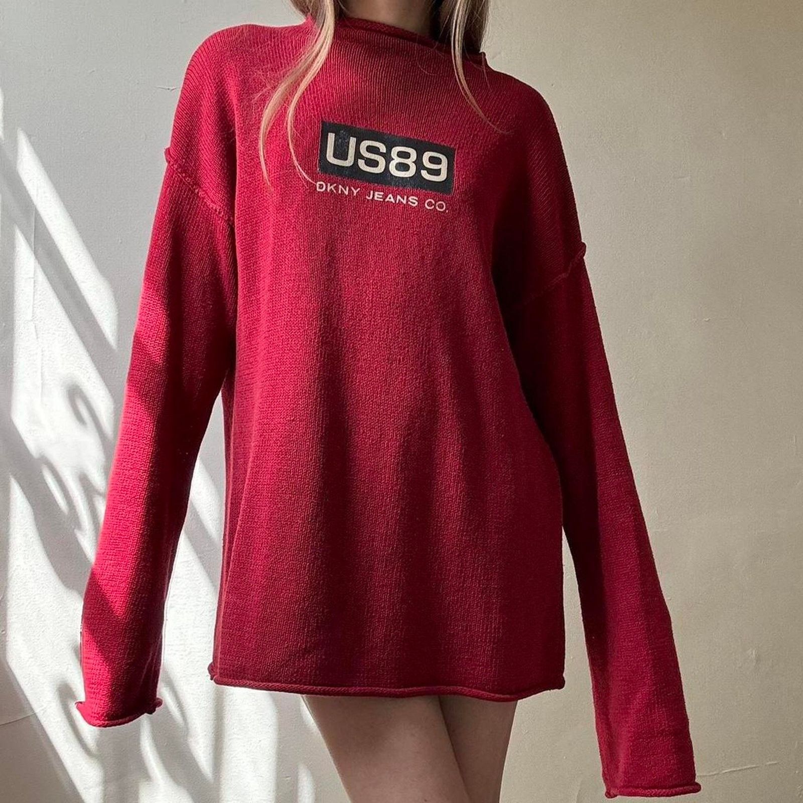 DKNY Vintage DKNY Jeans Red Oversized Sweater Small 90s Y2K Size S / US 4 / IT 40 - 3 Thumbnail