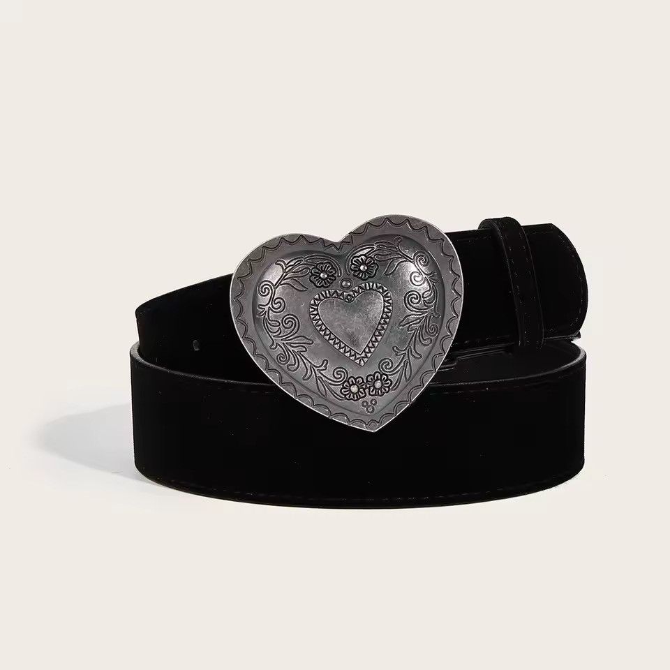 Japanese Brand 112 cm Heart Buckle Belt – PU Leather Size ONE SIZE - 2 Thumbnail