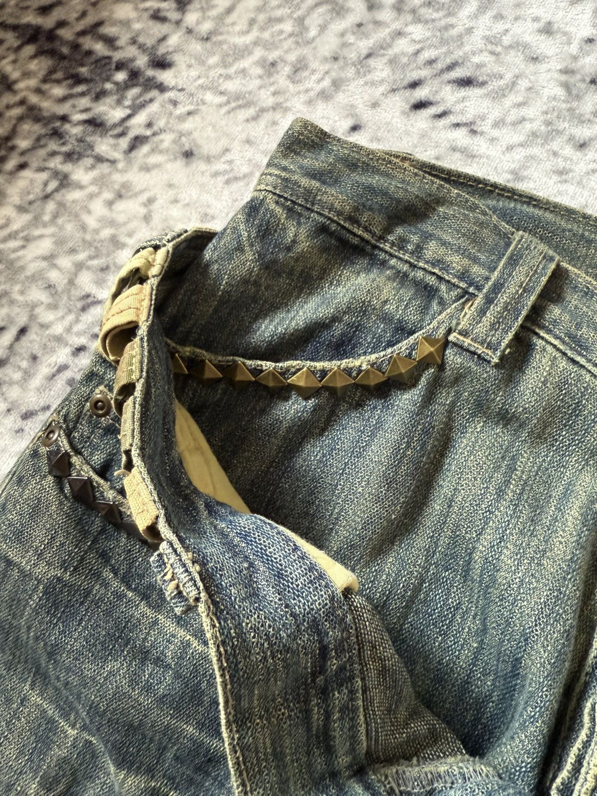 20471120 Gumu Japan Green Mud Wash Double Waist Double Studs Jeans Size US 32 / EU 48 - 5 Thumbnail