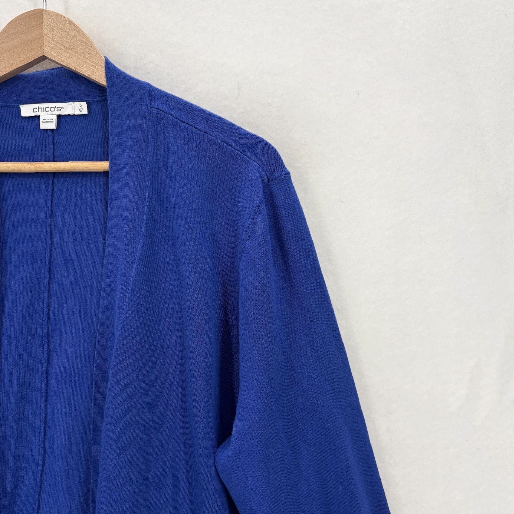 Vintage Chico's Cardigan Sweater Womens XL Knit Hanky Hem Open Front Rich Cobalt NWT Size XL / US 12-14 / IT 48-50 - 2 Thumbnail