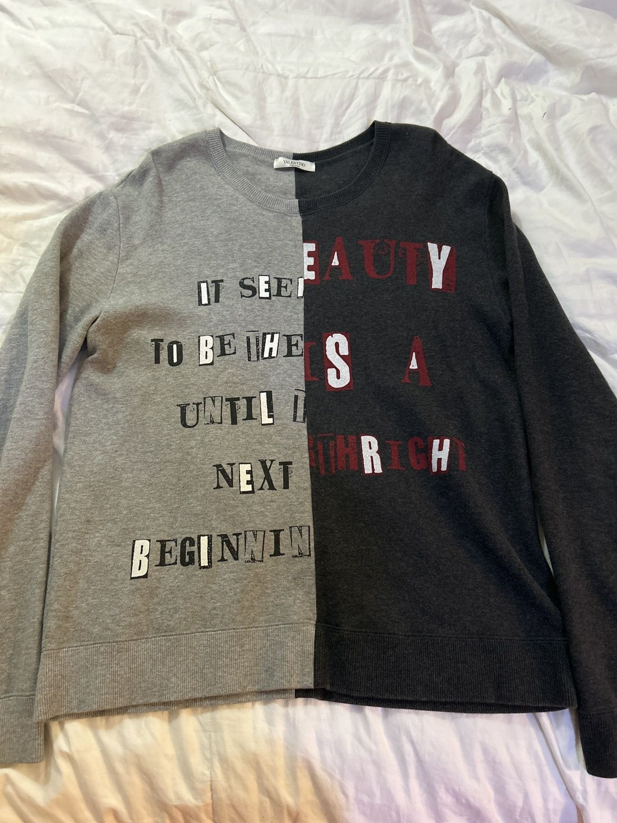 image of “Beauty Is A Birthright” Jamie Reid Punk Valentino Sweater in Grey, Men's (Size Small)