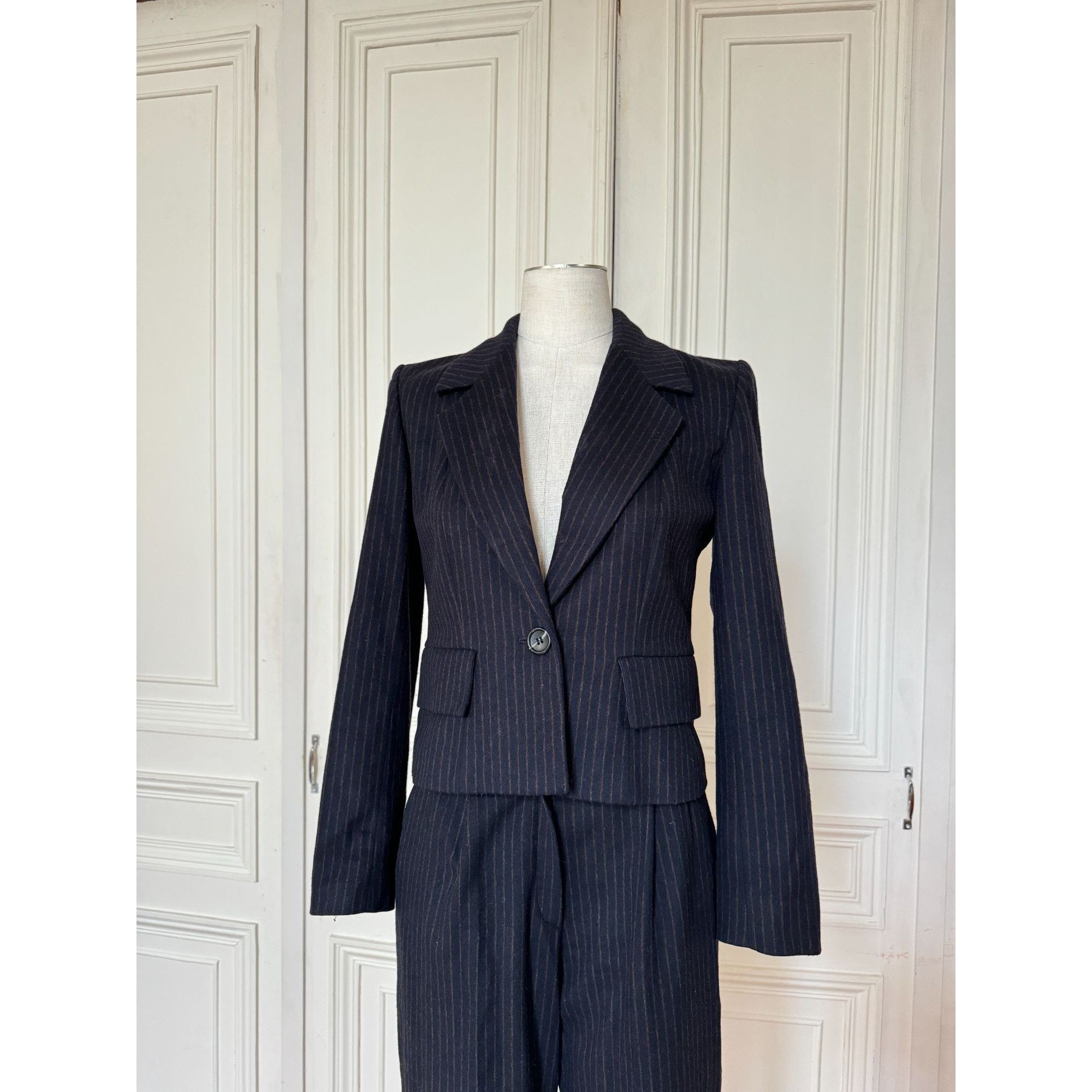Yves Saint Laurent FW 1999 Wool Cashmere Navy Pinstripe Pants Suit Size XS / US 0-2 / IT 36-38 - 2 Thumbnail