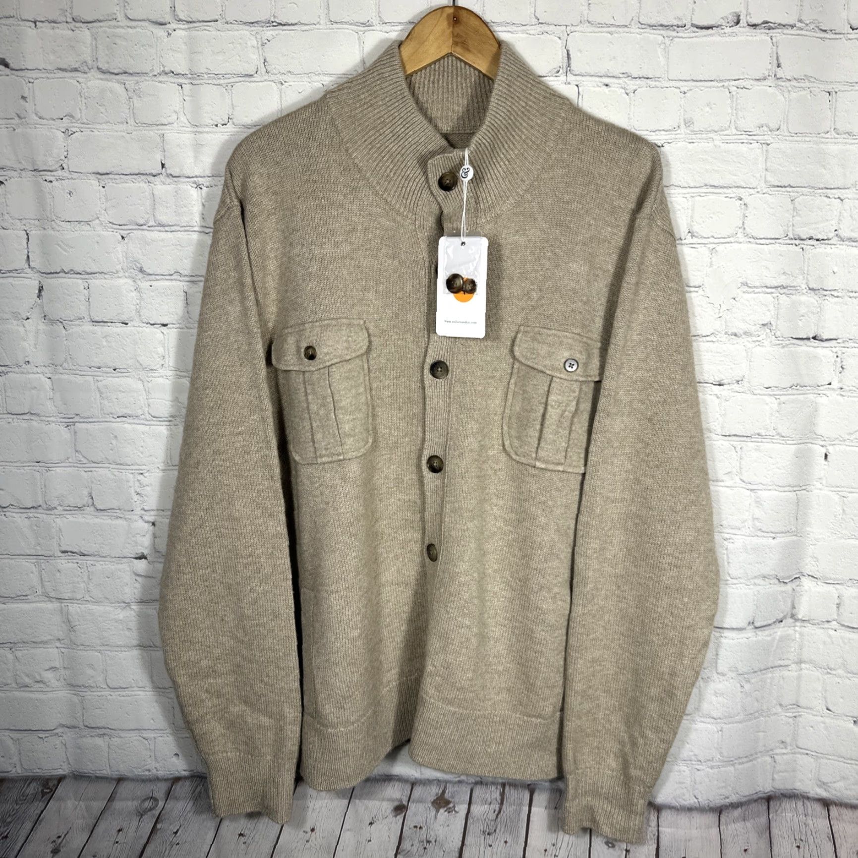 CO Collars & Co Sweater Mens 2XL Tan Napoli Mockneck Solid Knit Pullover Size US XXL / EU 58 / 5 - 2 Thumbnail