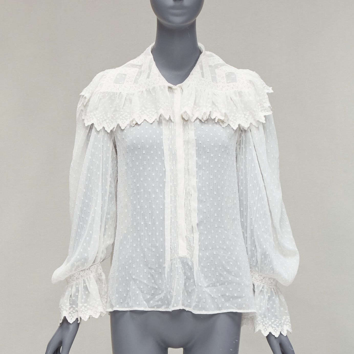 Etro ETRO white textured plisse ruffle collar cuff boho peasant blouse IT38 XS Size XS / US 0-2 / IT 36-38 - 1 Thumbnail