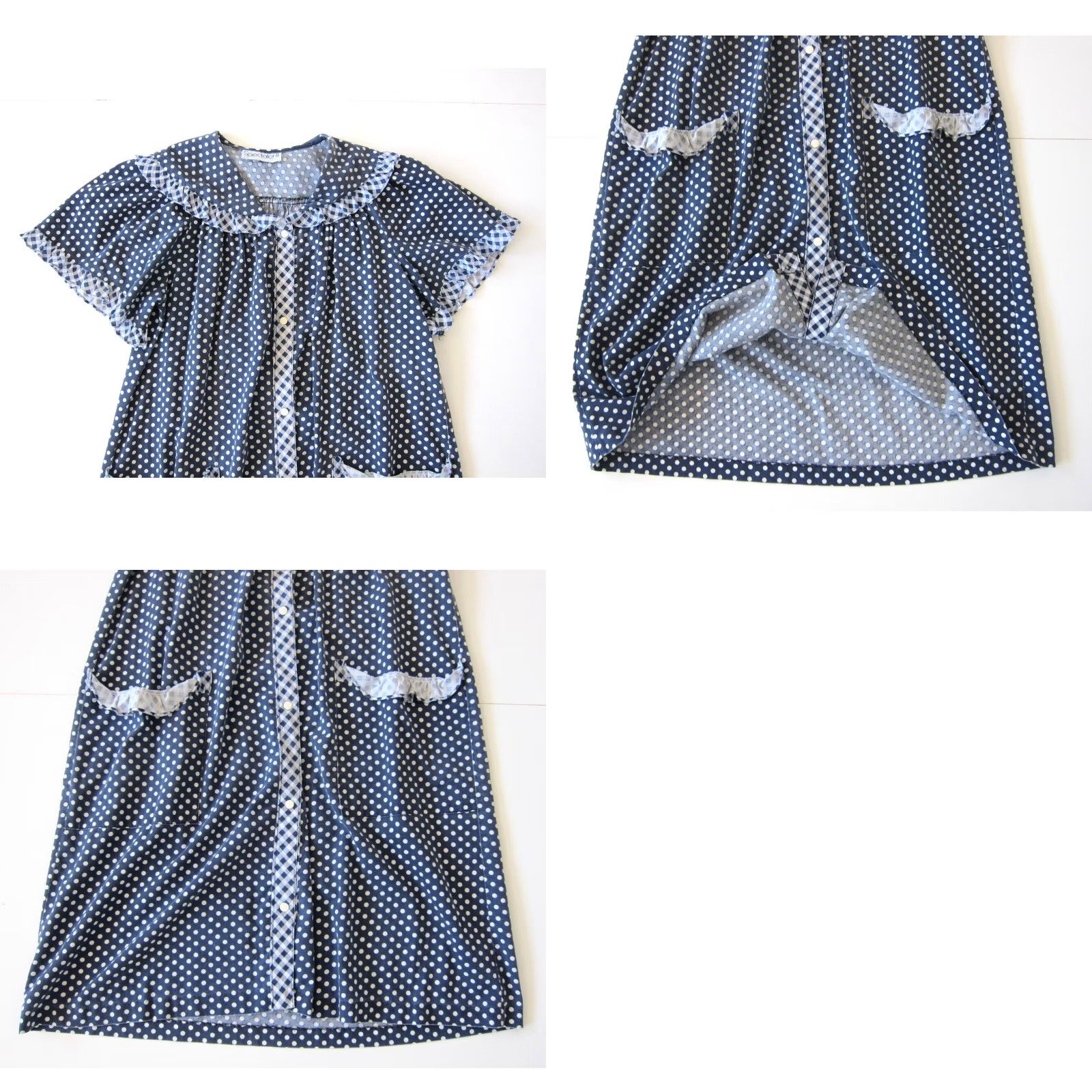 Vintage Vtg Spectator II Blue White Polka Dot Pocket Button Down Maxi Muumuu Dress M-L Size L / US 10 / IT 46 - 8 Thumbnail