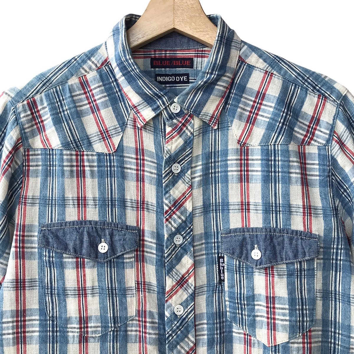 Blue Blue Japan × HOLLYWOOD RANCH MARKET × Japanese Brand Blue Blue Japan H.R Market Indigo Dye Western Shirt Size US M / EU 48-50 / 2 - 3 Thumbnail