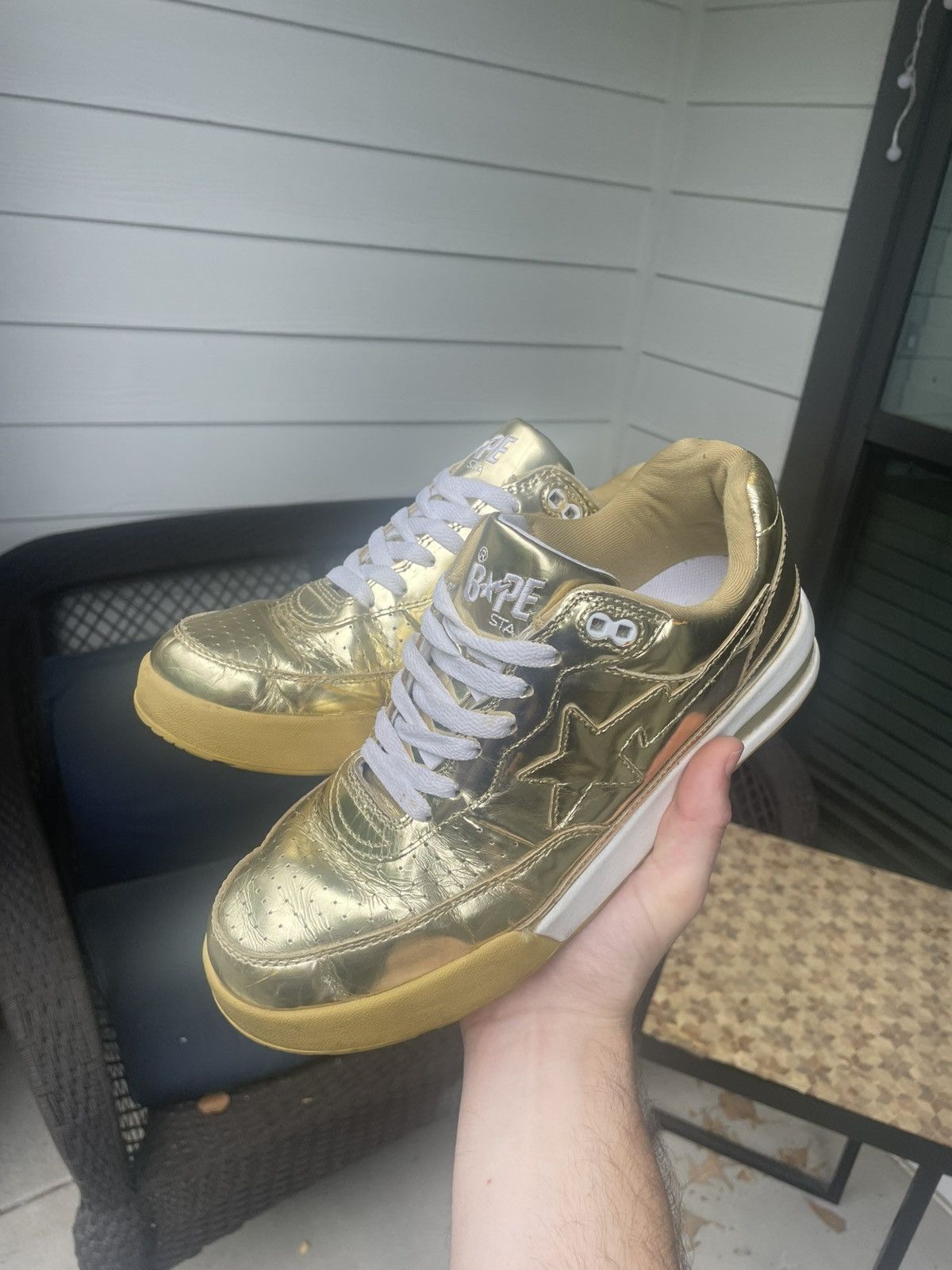 Bape Bape Bapesta Gold Trainers Size US 8.5 / EU 41-42 - 1 Thumbnail