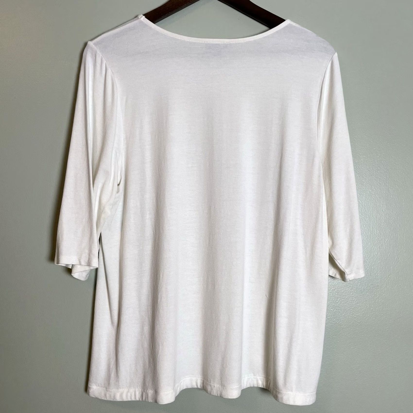 J. Jill J. Jill Ivory Top PL Women's 3/4 Sleeve Round Neck Casual Tunic Knit Stretch Jersey Size L / US 10 / IT 46 - 3 Thumbnail