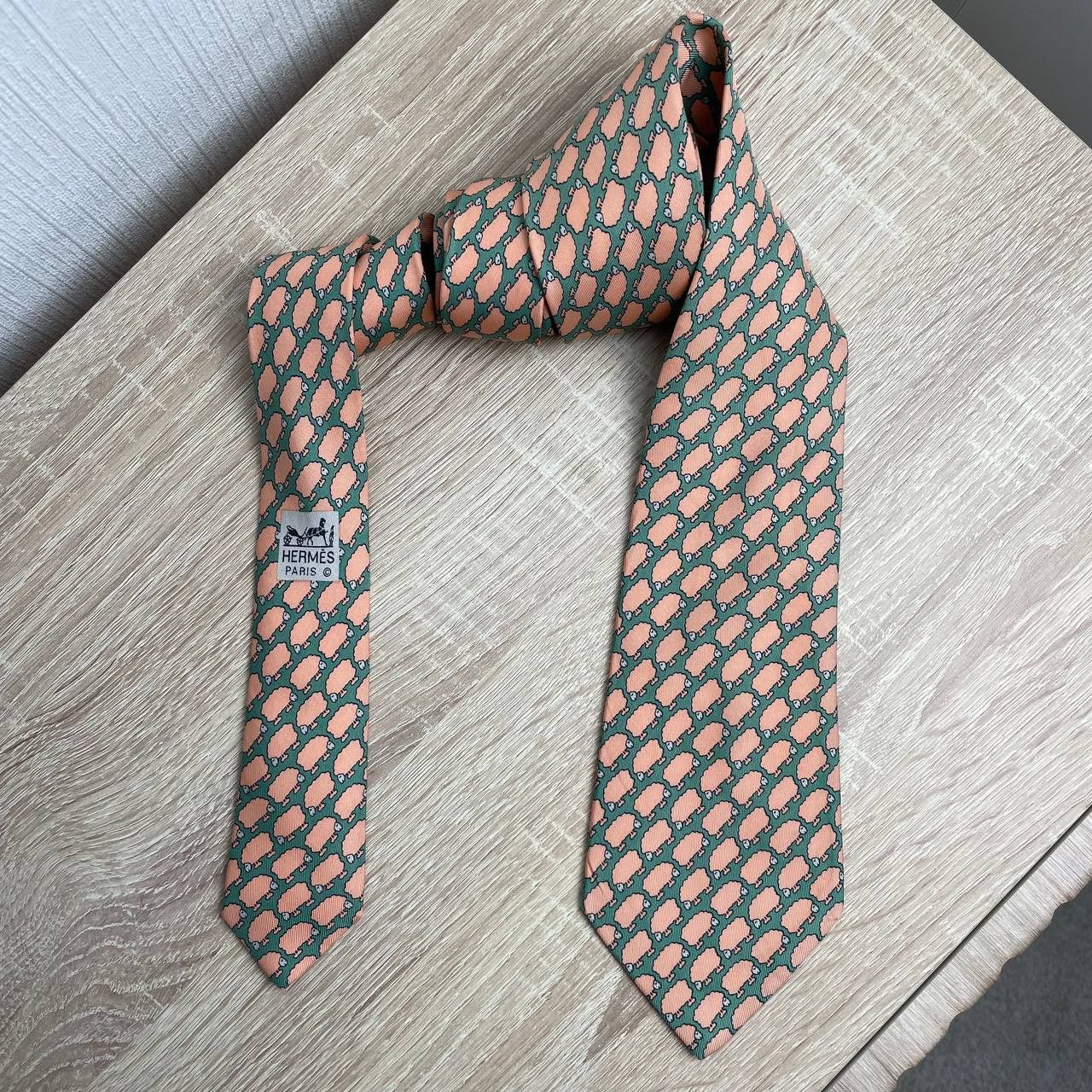 Hermes Hermes Paris Silk Tie 7367 PA Sheep Green Size ONE SIZE - 3 Thumbnail
