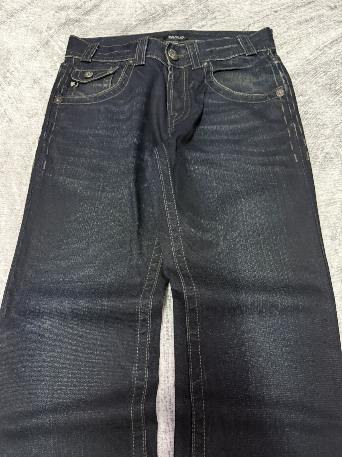 Japanese Brand × Mek Denim Mek Denim Wax Coated Studded Vegas Boot Cut Flared Jeans Size US 30 / EU 46 - 12 Thumbnail