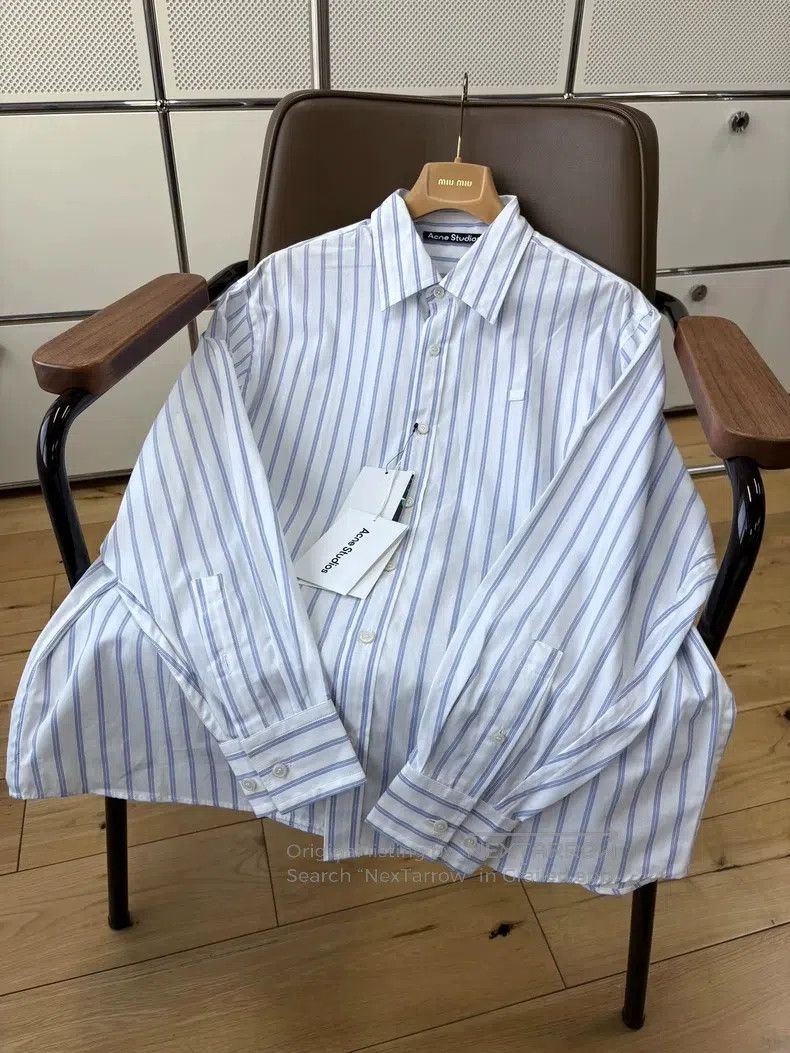 Acne Studios Acne Studios Blue and white striped collar smile embroider Size US XS / EU 42 / 0 - 4 Thumbnail