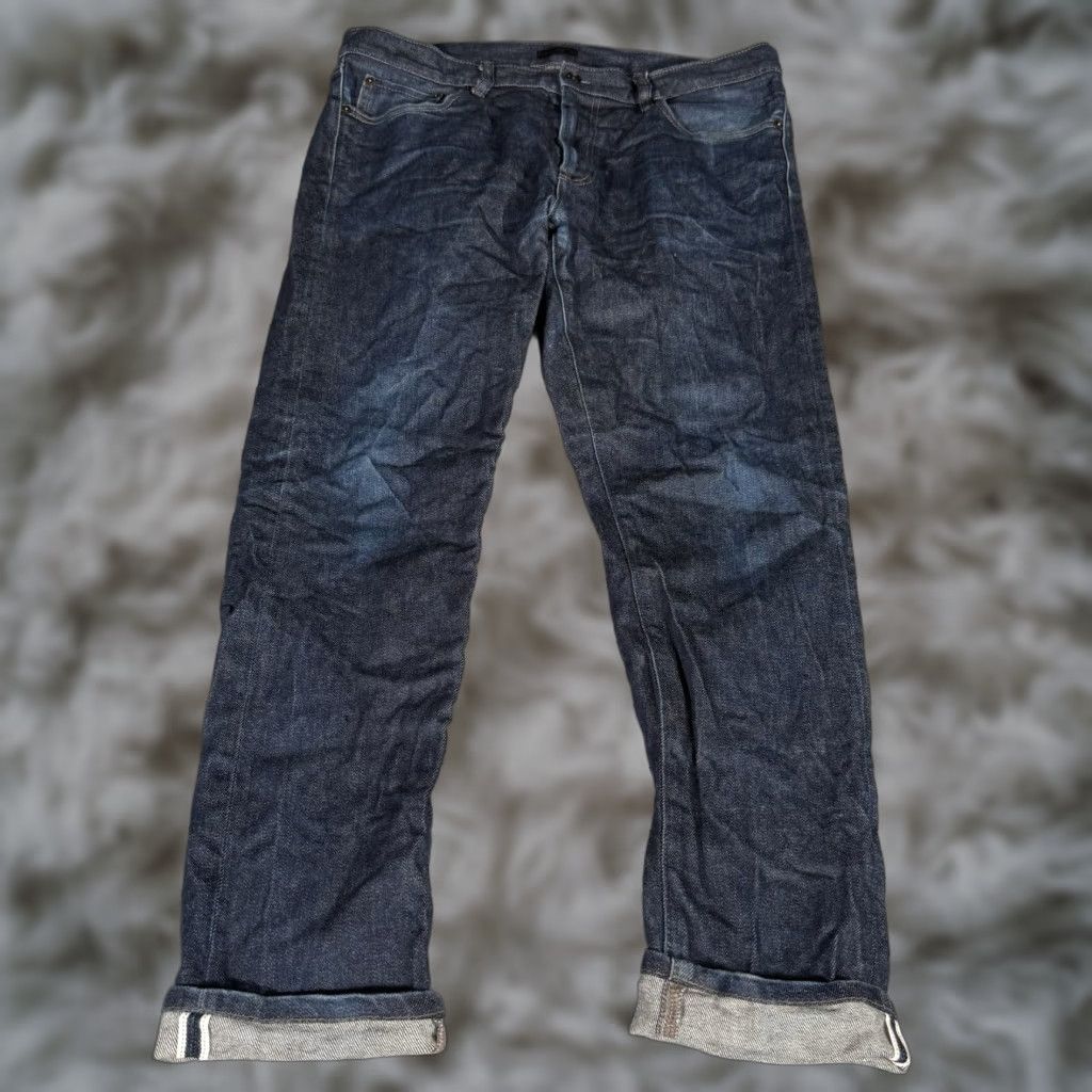 Uniqlo Uniqlo Jeans Mens 35x32 Skinny Slim Fit Faded Dark Wash Denim 5-Pocket Zip Inseam 29 Blue | Regular Fit Jeans Mens Size US 35 - 1 Thumbnail