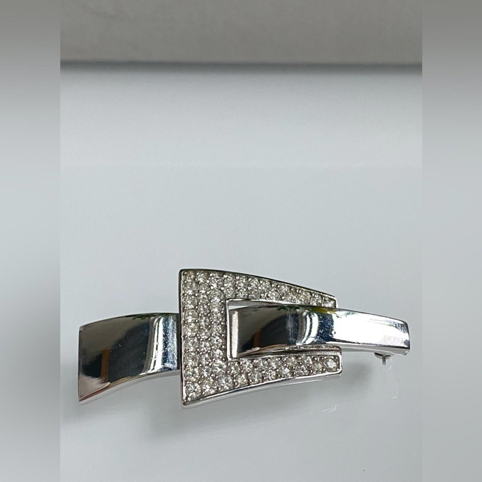 Givenchy 70s VTG GIVENCHY Pave Swarovski Crystal Silver Buckle Brooch Size ONE SIZE - 4 Thumbnail