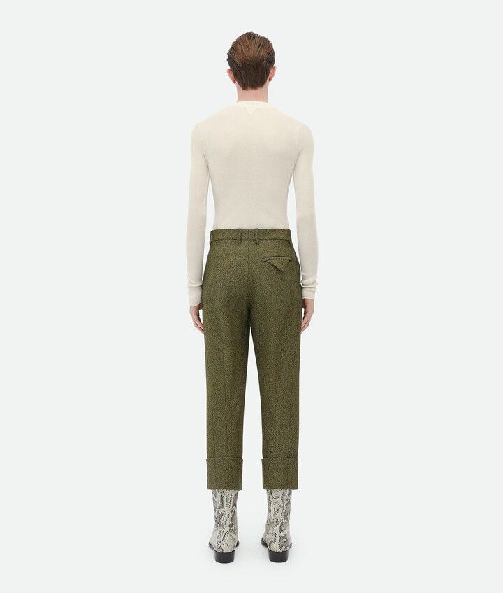 Bottega Veneta o1n1vont1224 Textured Cotton Lapelled Trousers in Green Size US 32 / EU 48 - 3 Thumbnail
