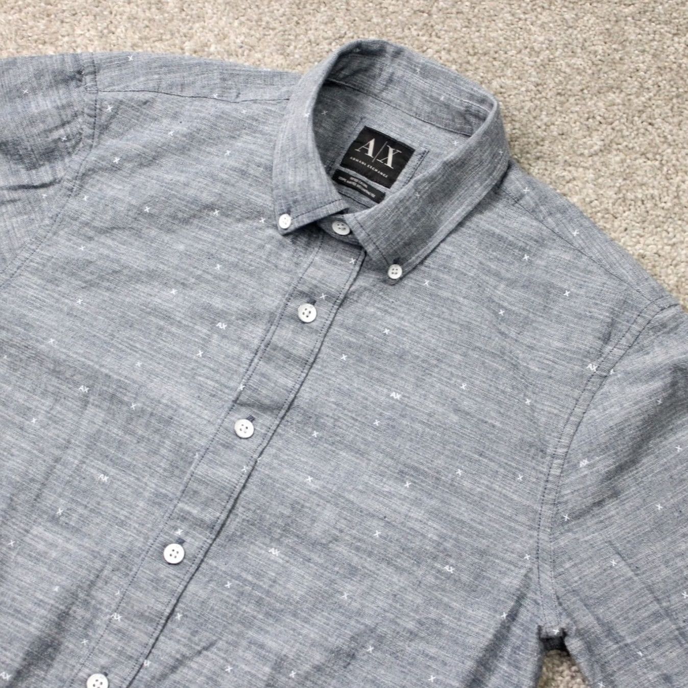 Armani Exchange A/X Armani Exchange Shirt Men XS Blue Geometric Fitted Casual Long Sleeve Cotton Size US XS / EU 42 / 0 - 3 Thumbnail
