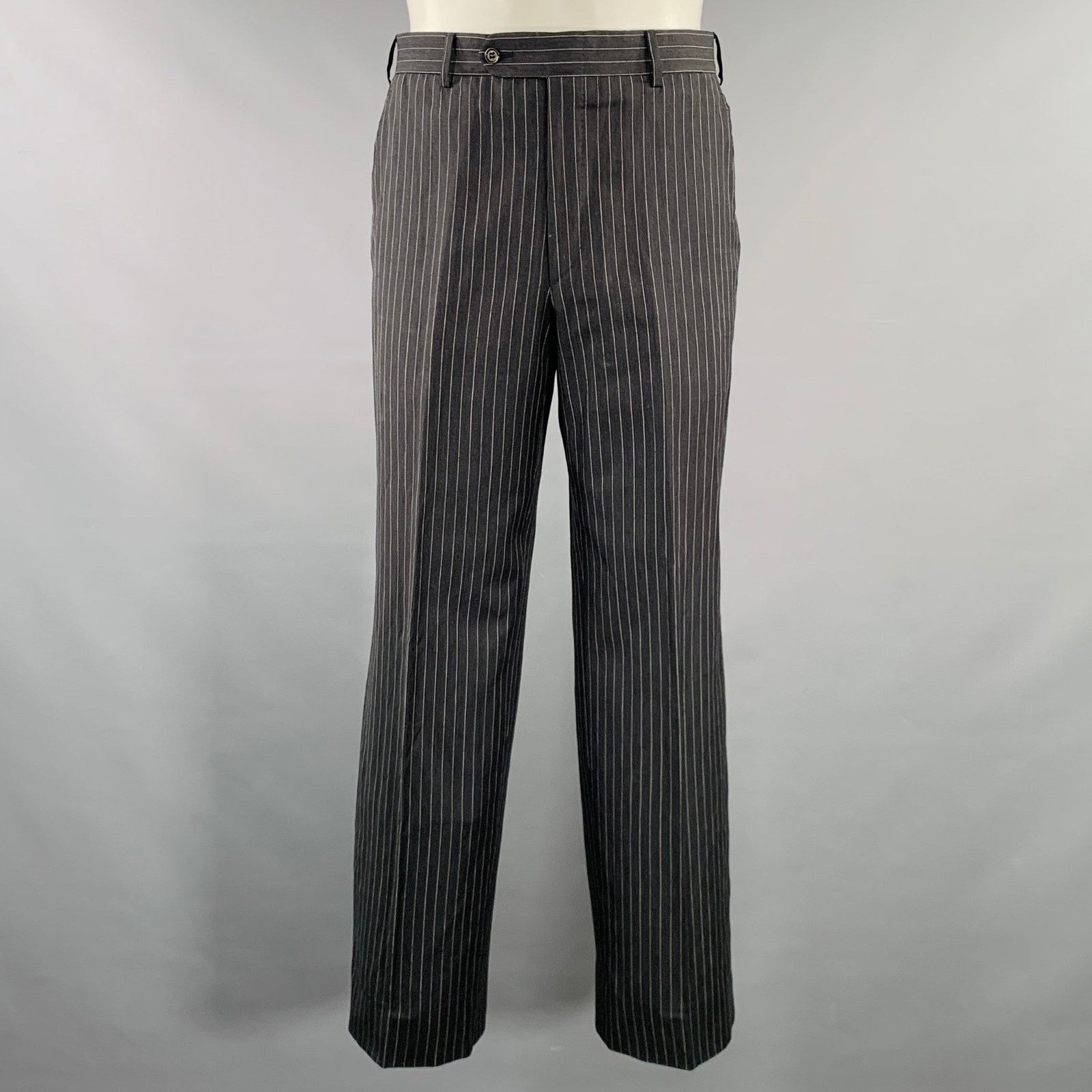 Belvest 40 Grey White Pinstripe Wool Linen Single Breasted Suit Size 40R - 4 Thumbnail