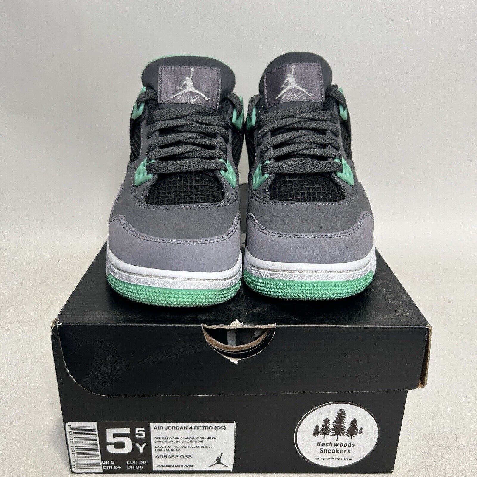Nike Nike Air Jordan 4 Retro BG “Green Glow” 2024 Size US 7 / IT 37 - 2 Thumbnail