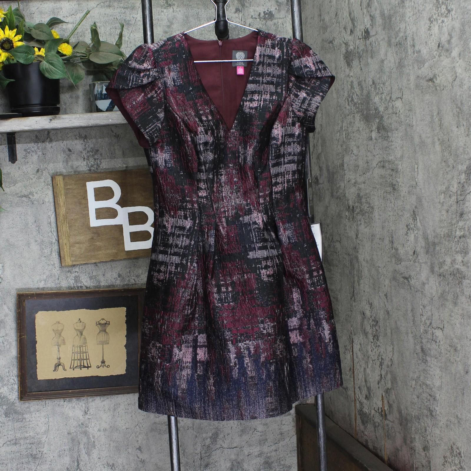 Vince Camuto Nwt Vince Camuto & Flare Puff-sleeve Dress Wine Red Multi 6 Size M / US 6-8 / IT 42-44 - 1 Thumbnail