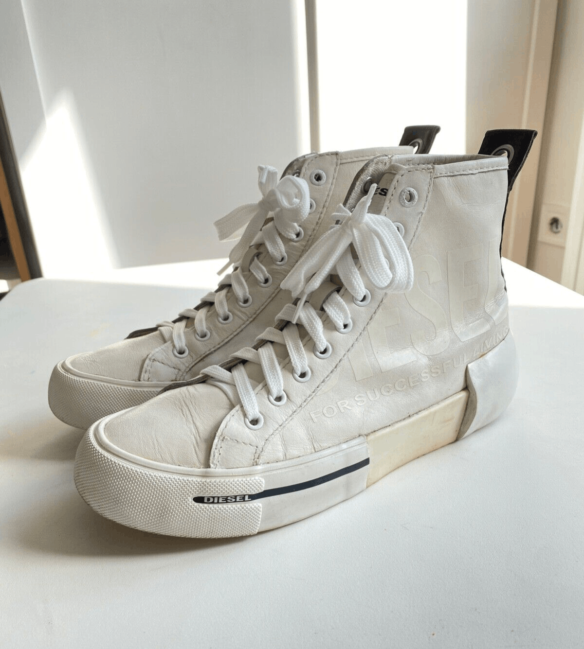 Diesel White Leather High Top Sneakers size 7