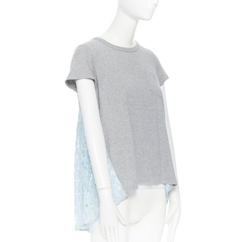 Sacai SACAI LUCK grey 100% cotton light blue lace back short sleeve mullet t-shirt JP1 Size S / US 4 / IT 40 - 1 Thumbnail