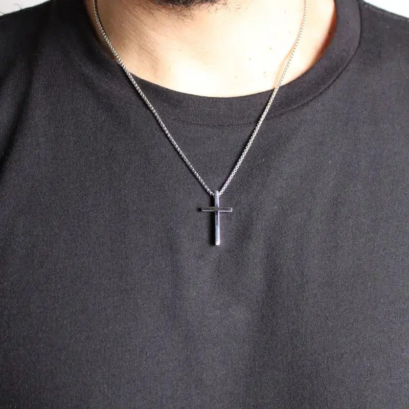 Jewelry Silver Cross Pendant with Box Chain Necklace Size ONE SIZE - 3 Thumbnail