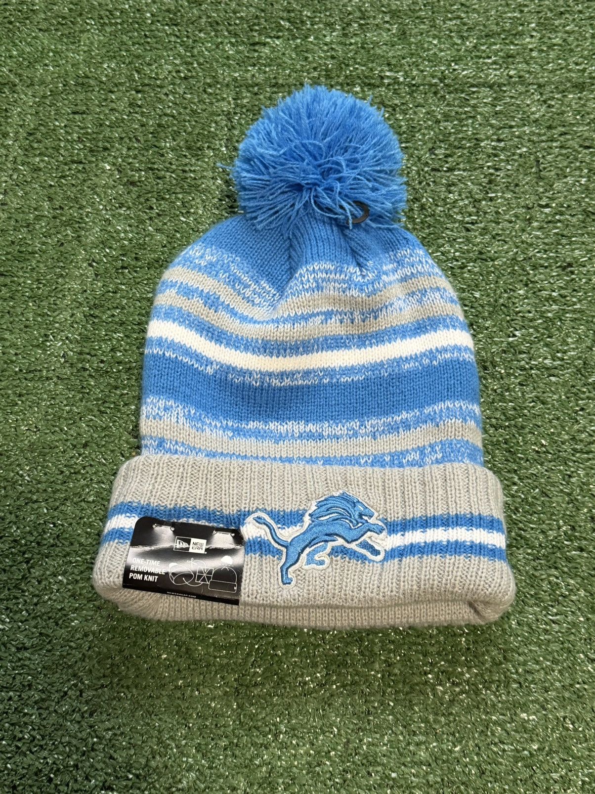 New Era Detroit Lions Hat Beanie Knit Pom Mens One Size Blue NFL Size ONE SIZE - 1 Thumbnail