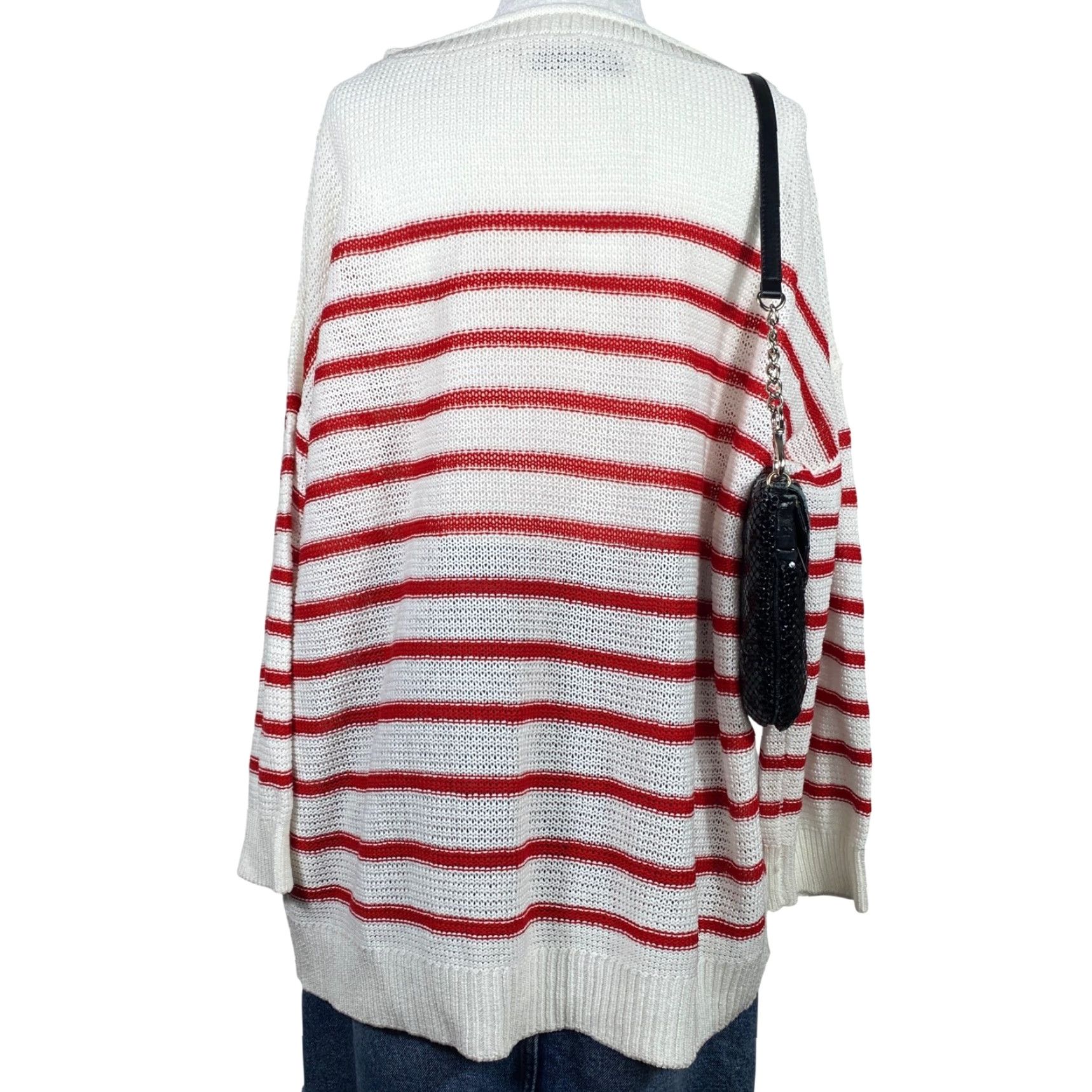 Loft LOFT Striped Knit Sweater Womens XL White Red Boat Neck Pullover Casual Knit Overview Size XL / US 12-14 / IT 48-50 - 2 Thumbnail