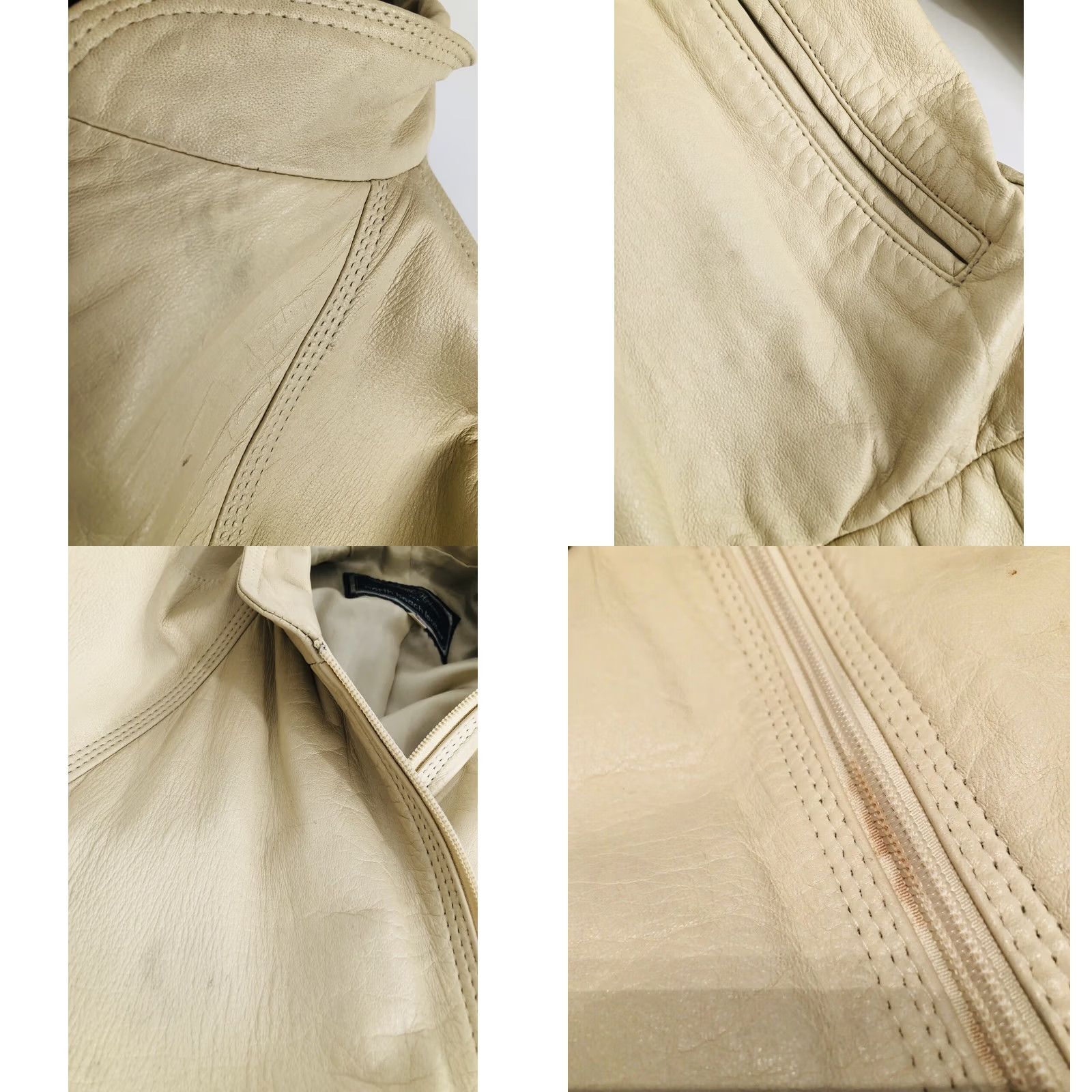 Vintage MICHAEL HOBAN North Beach Leather Vintage Mens 38 Moto Jacket Jacket Mens 38 Ivory Size US XXS / EU 40 - 8 Thumbnail