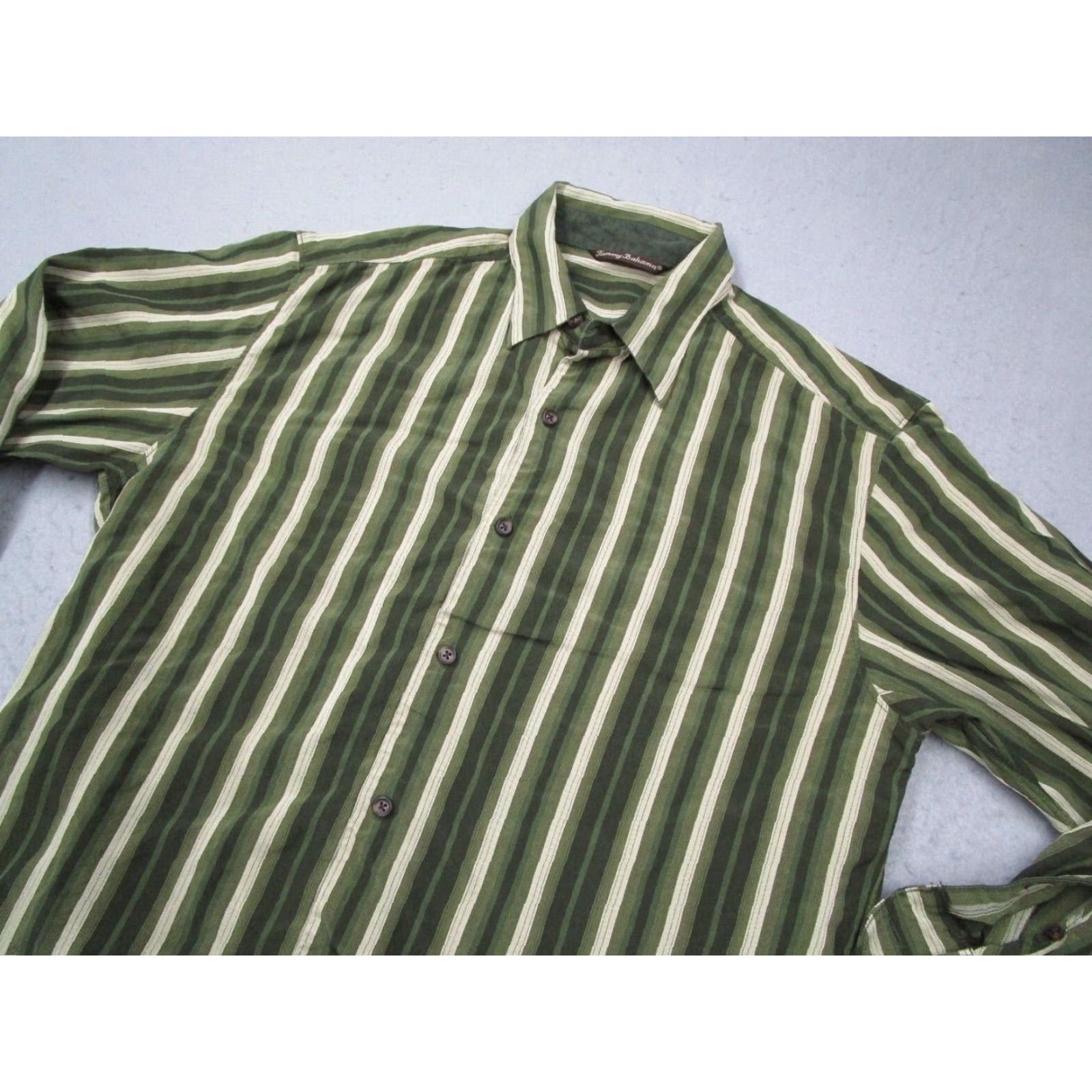 Tommy Bahama TOMMY BAHAMA Shirt Mens Medium Green Button Up Silk Wool Retro Casual Work Shirt Size US M / EU 48-50 / 2 - 2 Thumbnail