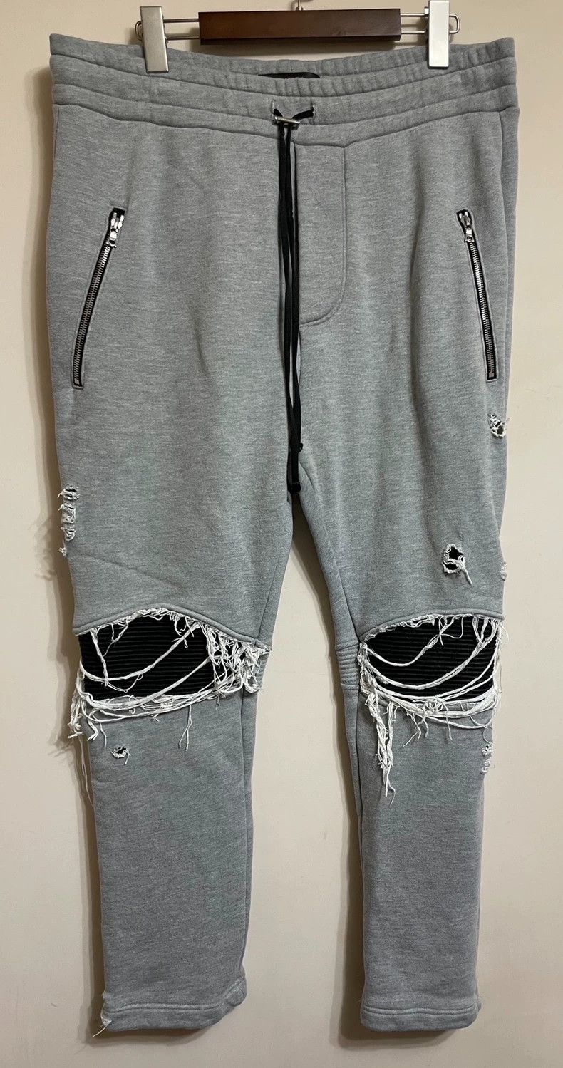 Amiri Amiri size L Grey Hole Patch Leather Sports Pants Sweatpant Size US 30 / EU 46 - 1 Thumbnail