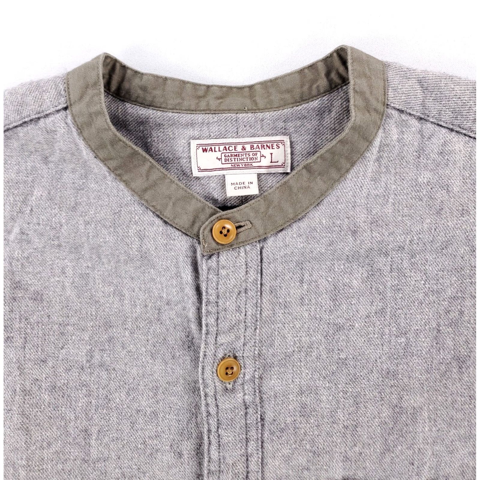 Wallace & Barnes Wallace & Barnes Banded Collar Button-Up Shirt Long Sleeve Gray Mens L Size US L / EU 52-54 / 3 - 2 Thumbnail